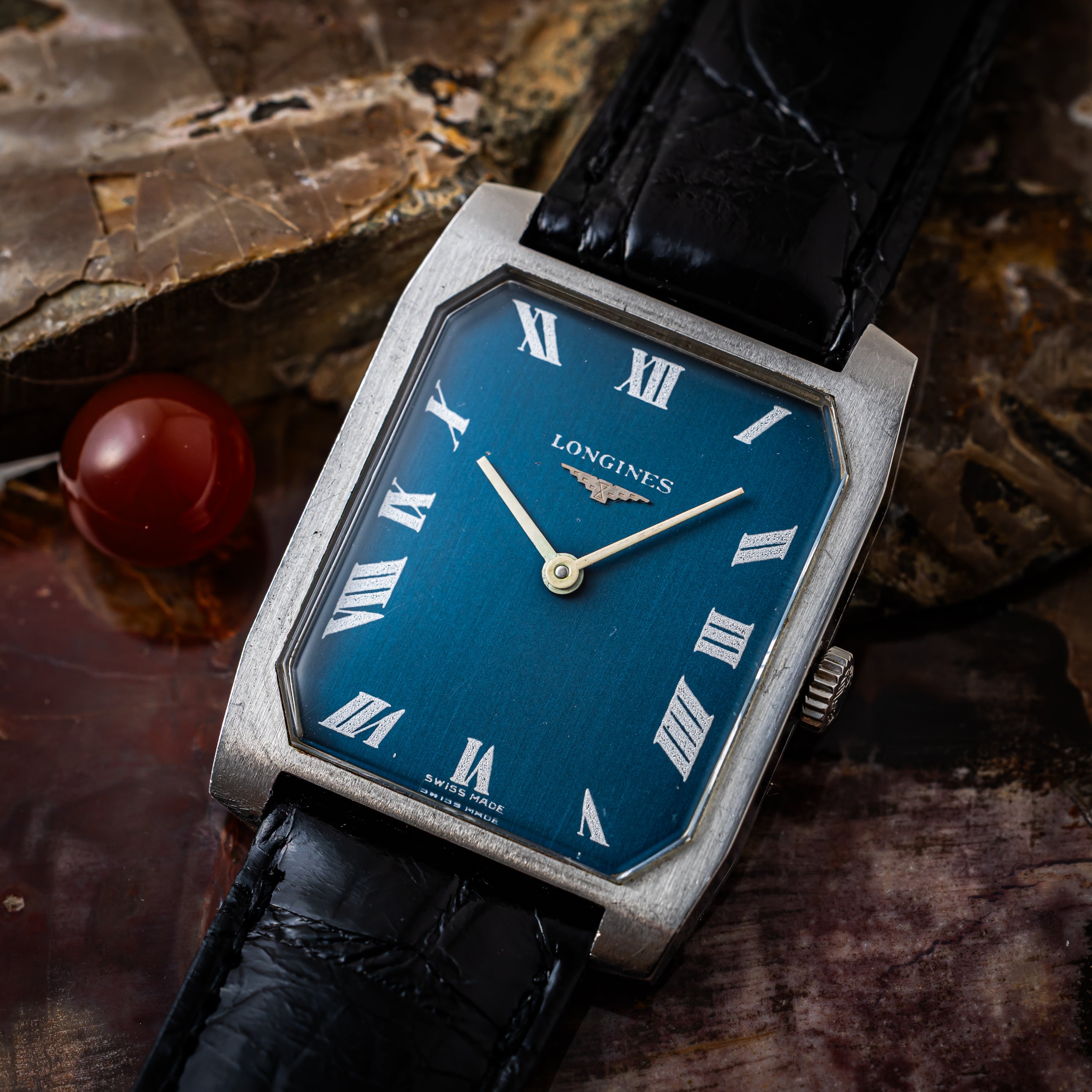 ロンジン レクタンギュラー 手巻き ブルーダイアル 1970年代製 Ref.8471-3 Cal.428