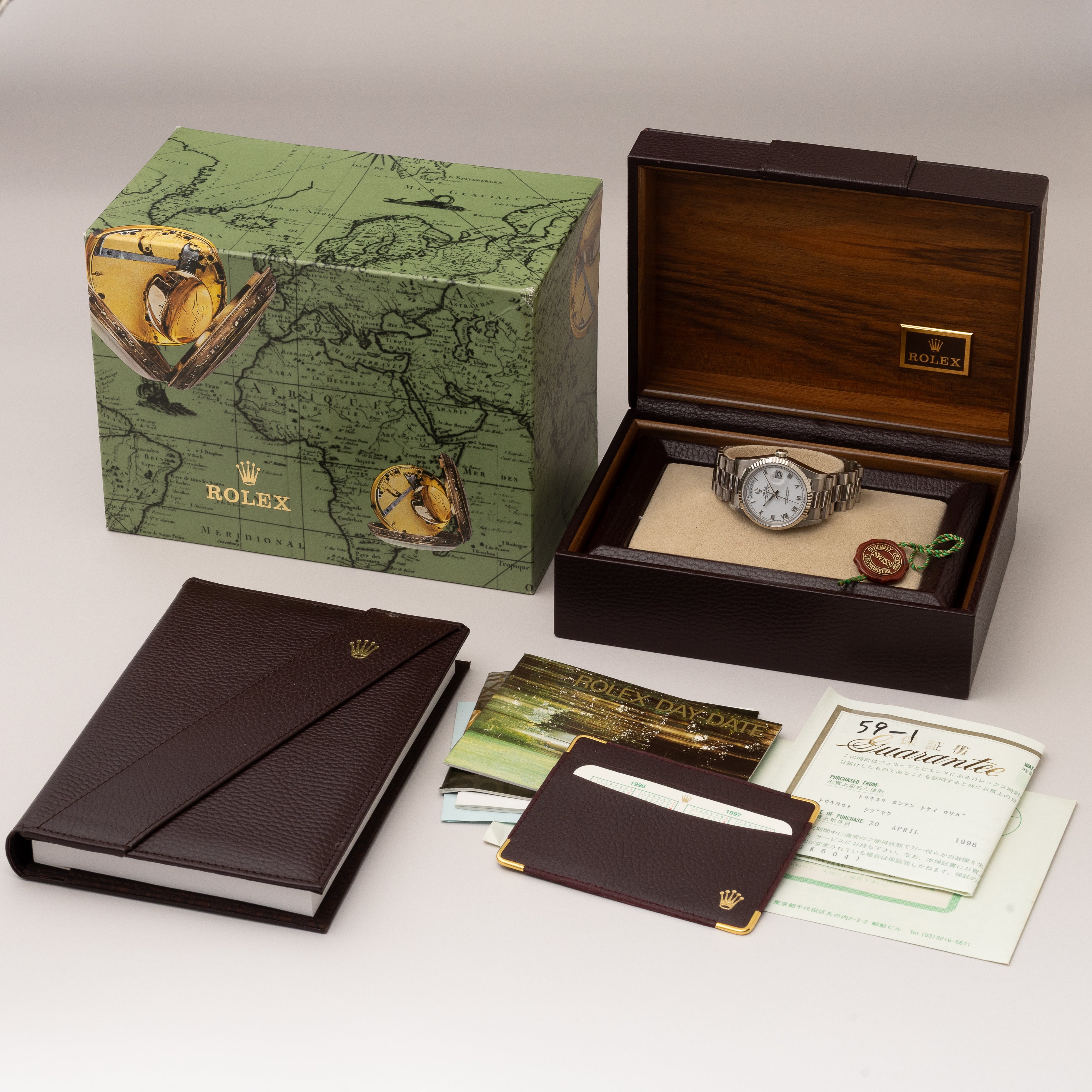 ロレックス デイデイト 1995年製 Ref.18239 18KWG ホワイトローマンダイヤル 箱、ギャラ付き