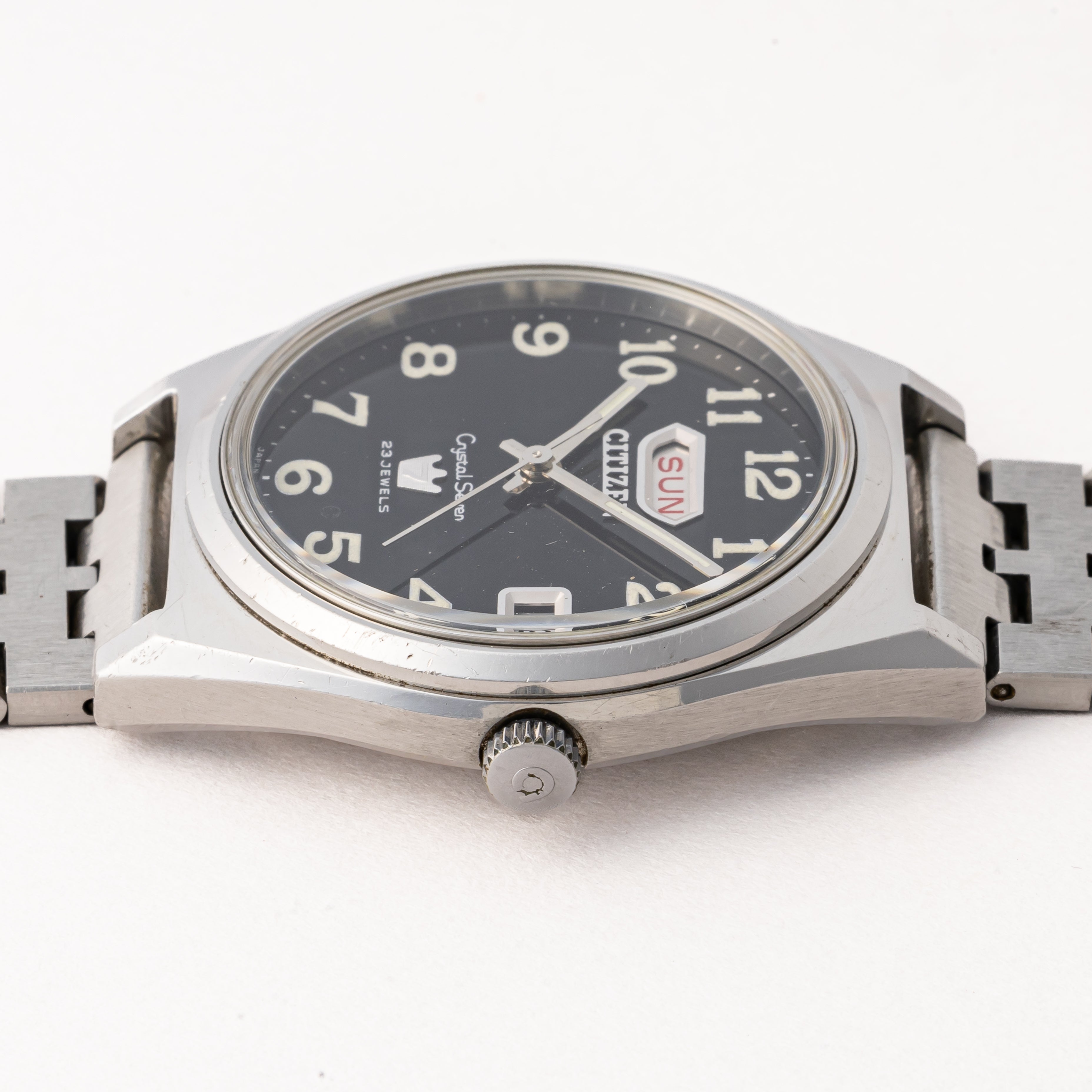 シチズン クリスタルセブン 1968年製 全数字ブラックダイヤル 箱、タグ付き