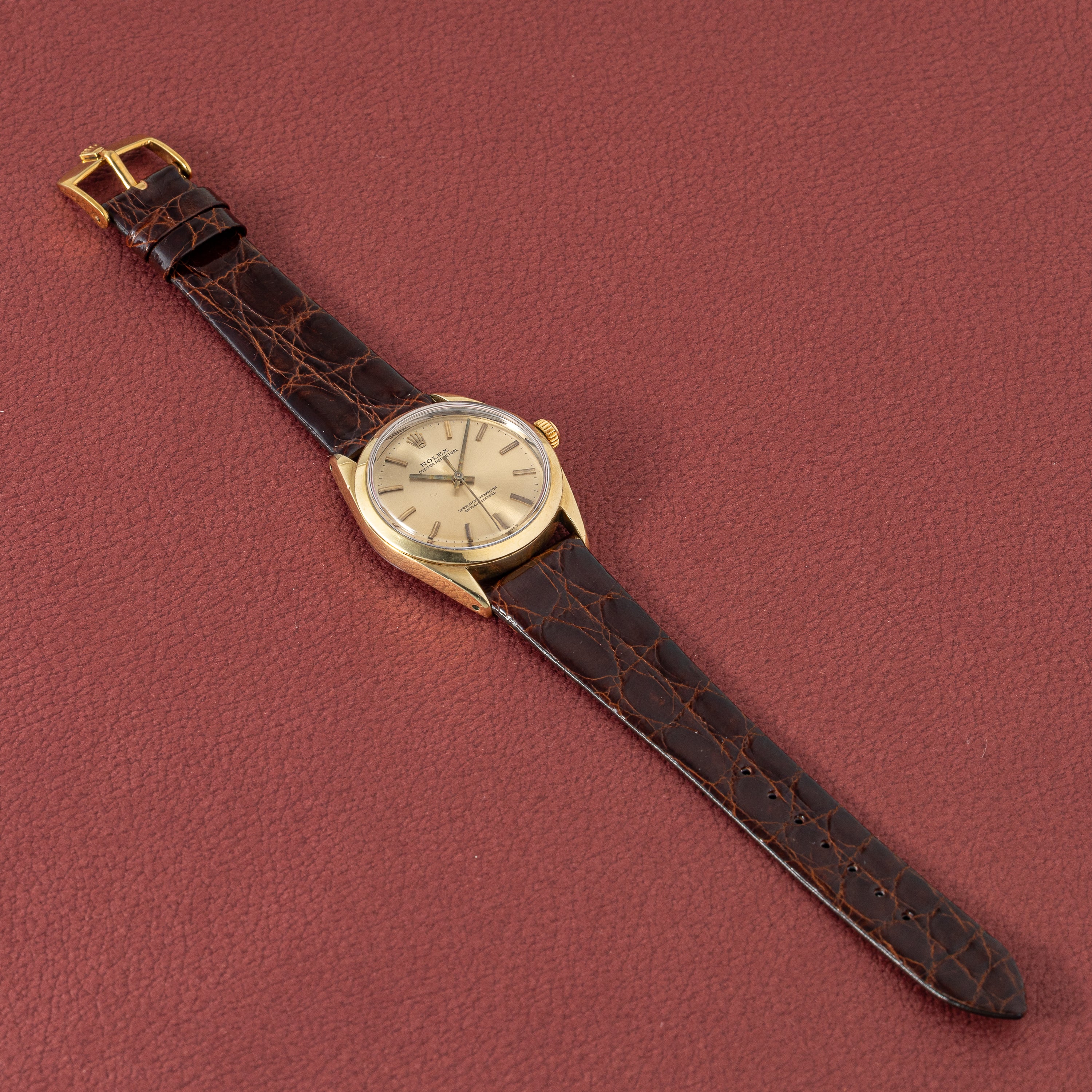 ロレックス オイスターパーペチュアル 1966年製 Ref.1024 金張り 自動巻きクロノメーター 純正尾錠付き
