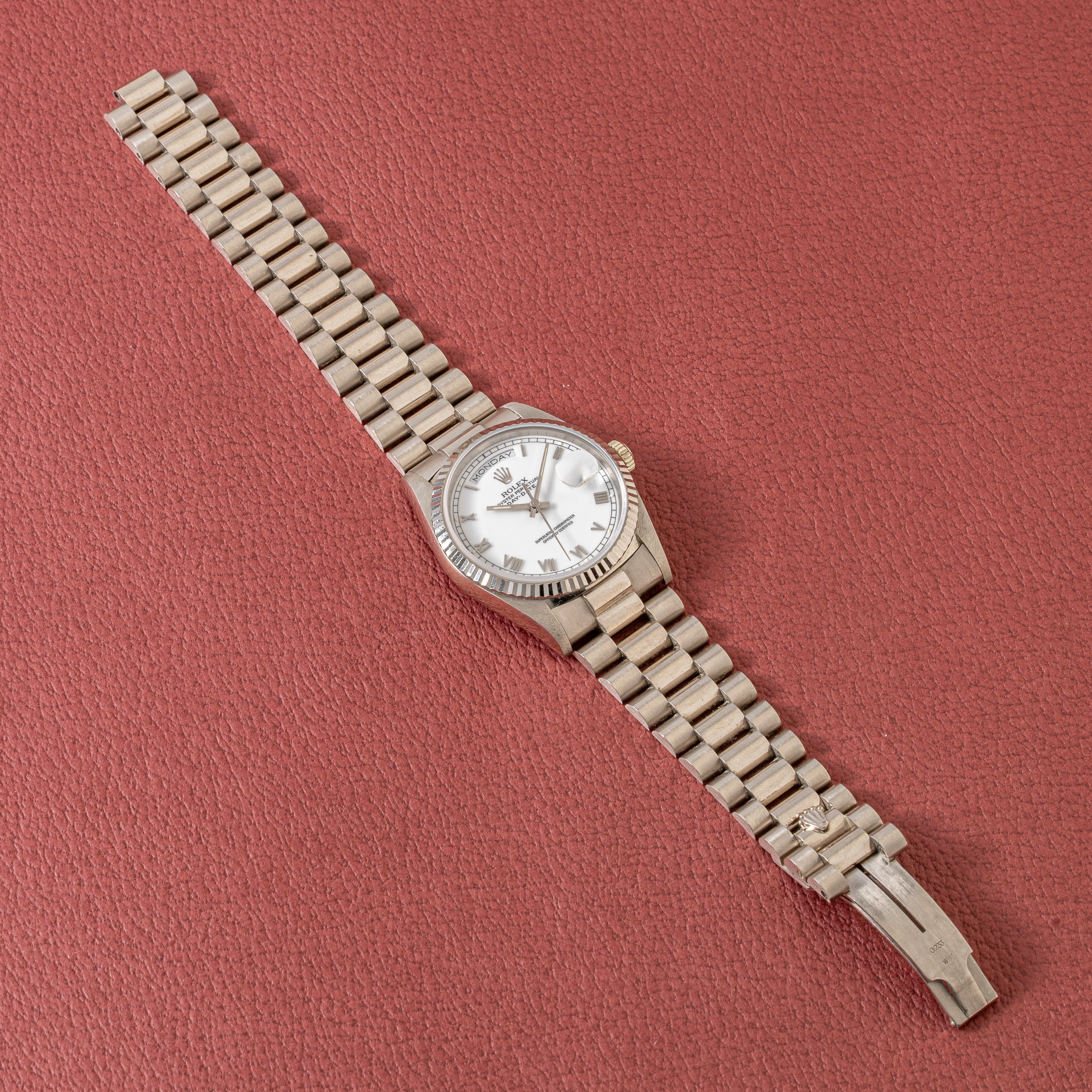 ロレックス デイデイト 1995年製 Ref.18239 18KWG ホワイトローマンダイヤル 箱、ギャラ付き
