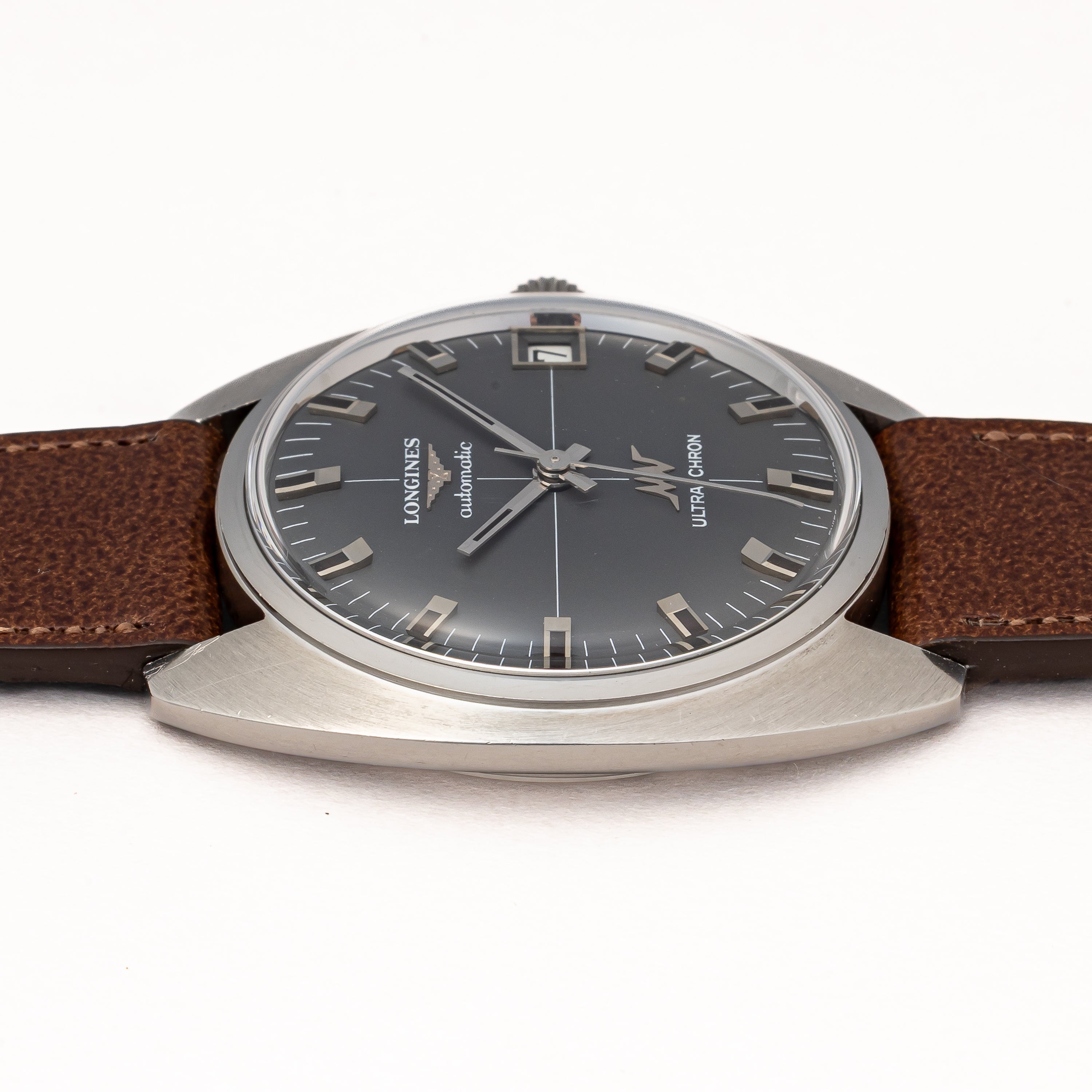 ロンジン ウルトラクロンロンジン 10振動自動巻 1969年製 クロスライン グレーダイヤル 純正尾錠付き