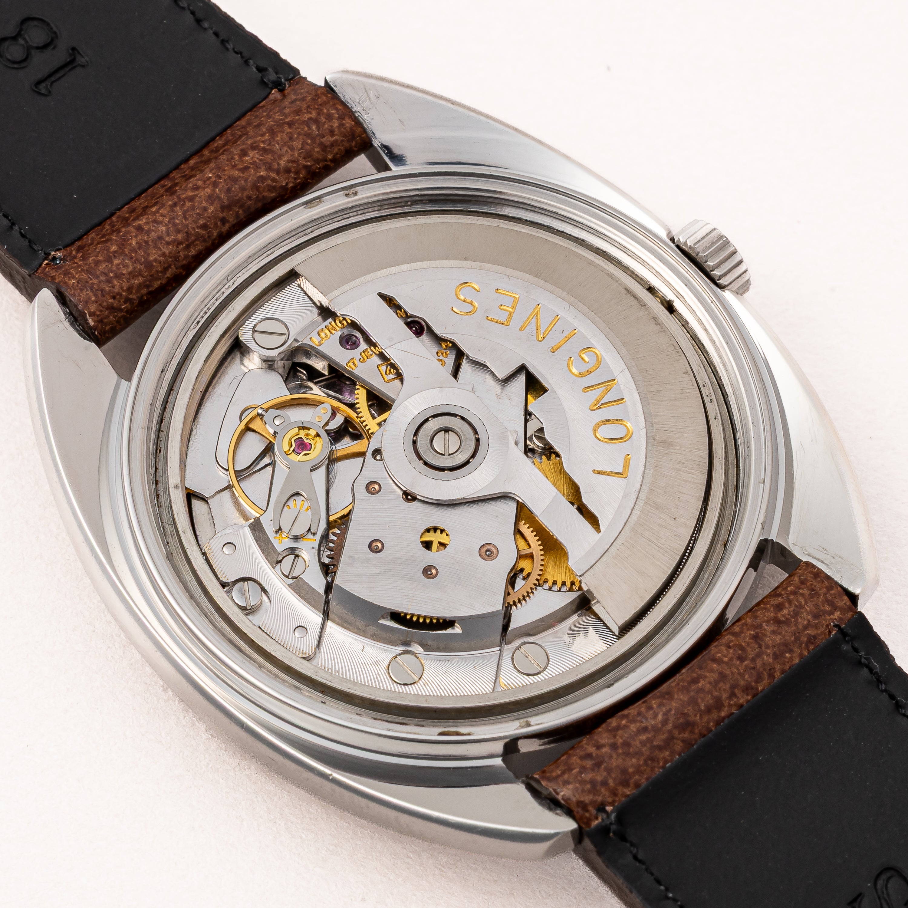 ロンジン ウルトラクロンロンジン 10振動自動巻 1969年製 クロスライン グレーダイヤル 純正尾錠付き