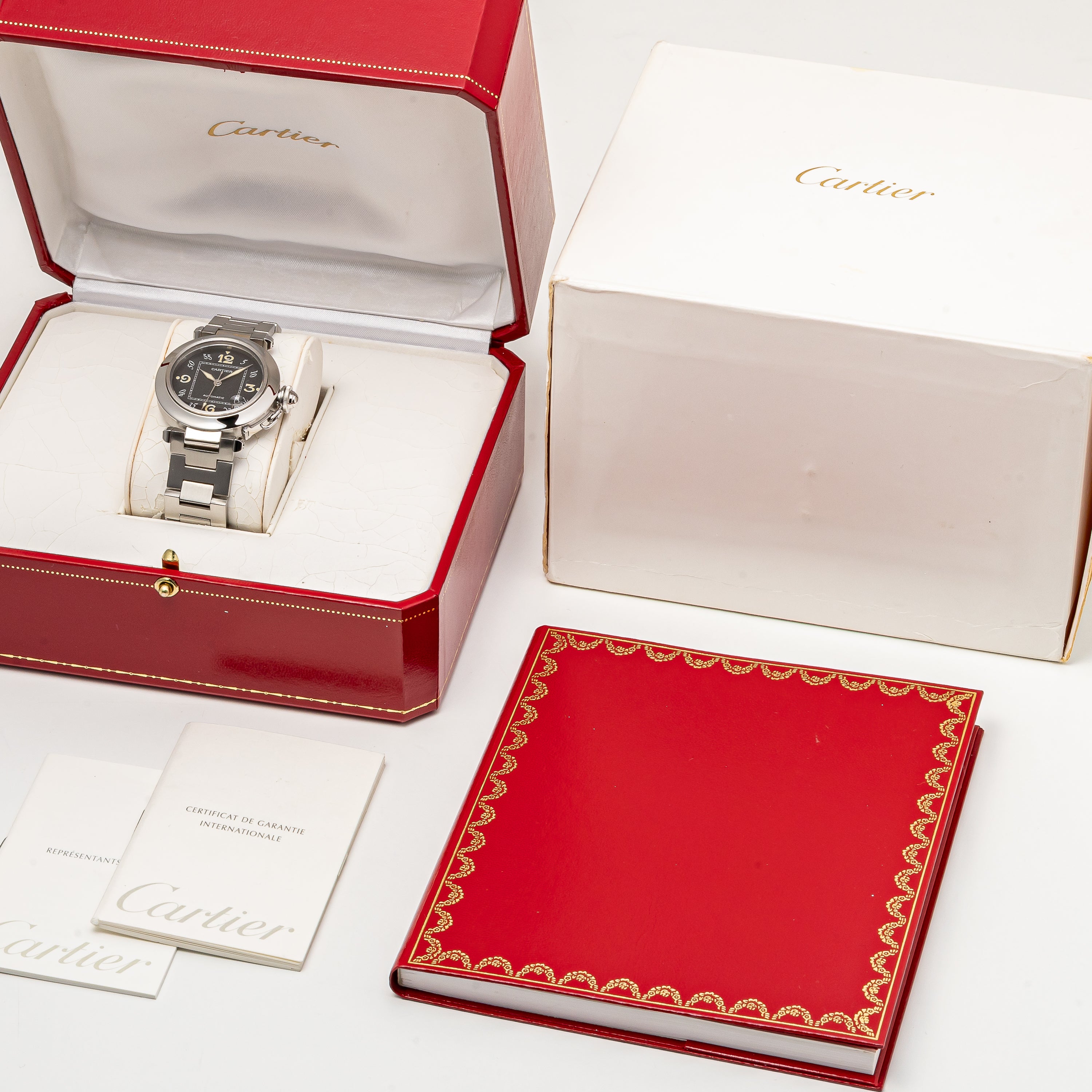 カルティエ パシャC オートマチック ブラックダイヤル 1998年製 箱・ギャラ付き