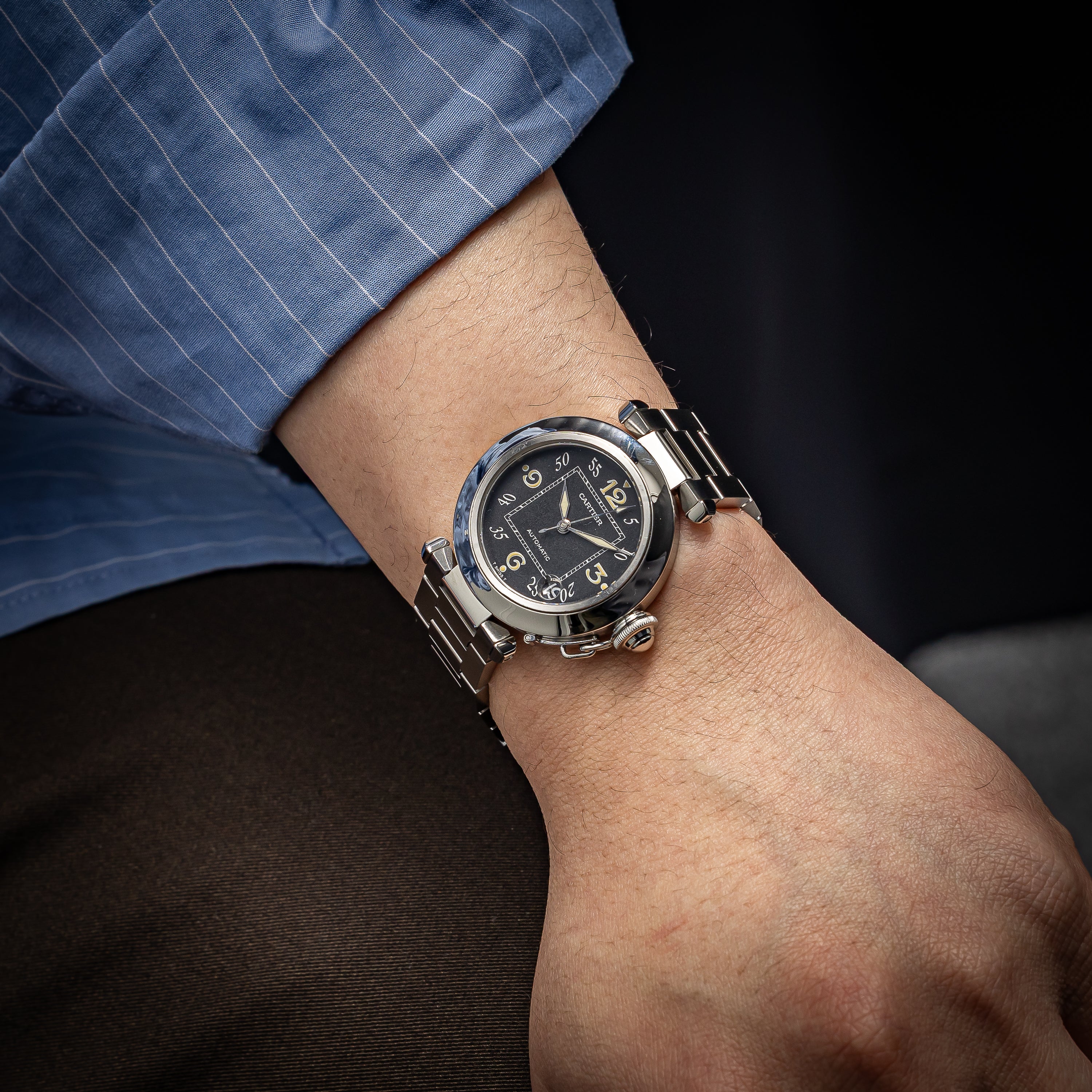 カルティエ パシャC オートマチック ブラックダイヤル 1998年製 箱・ギャラ付き