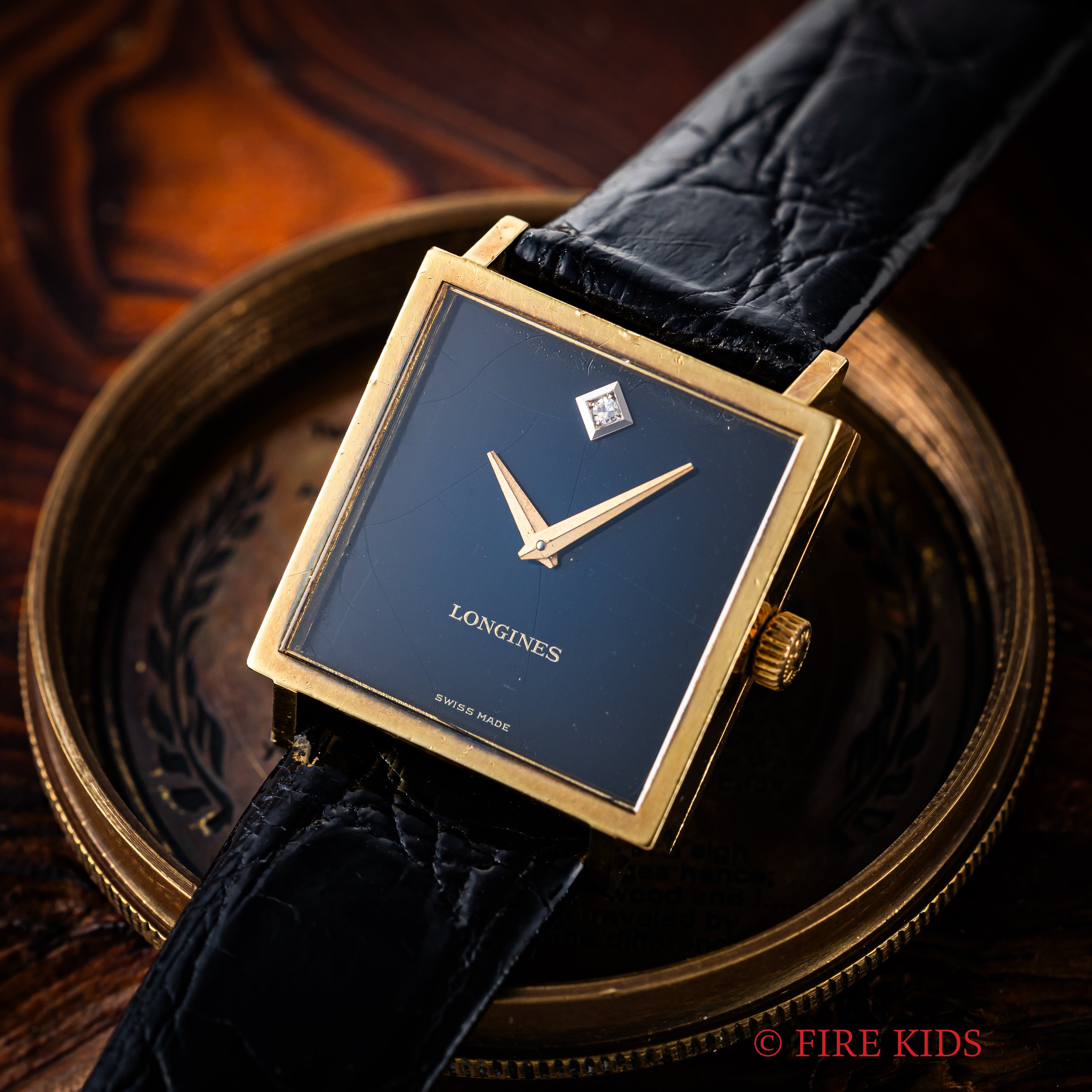 ロンジン スクエア 18金無垢イエローゴールド ダイヤ 1970年代製