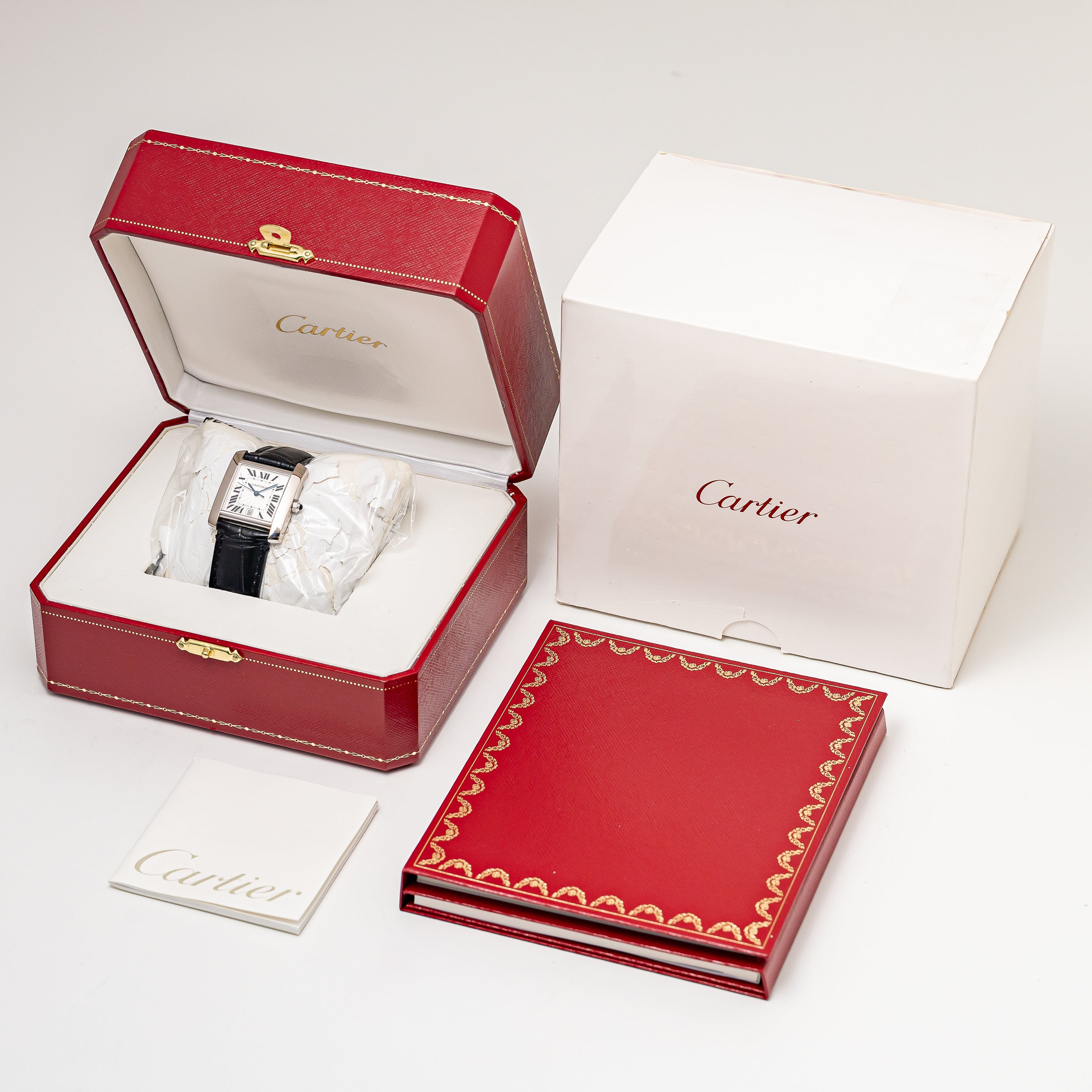 カルティエ タンク フランセーズ 1990年代製 18金ホワイトゴールド 箱、冊子、純正尾錠付き