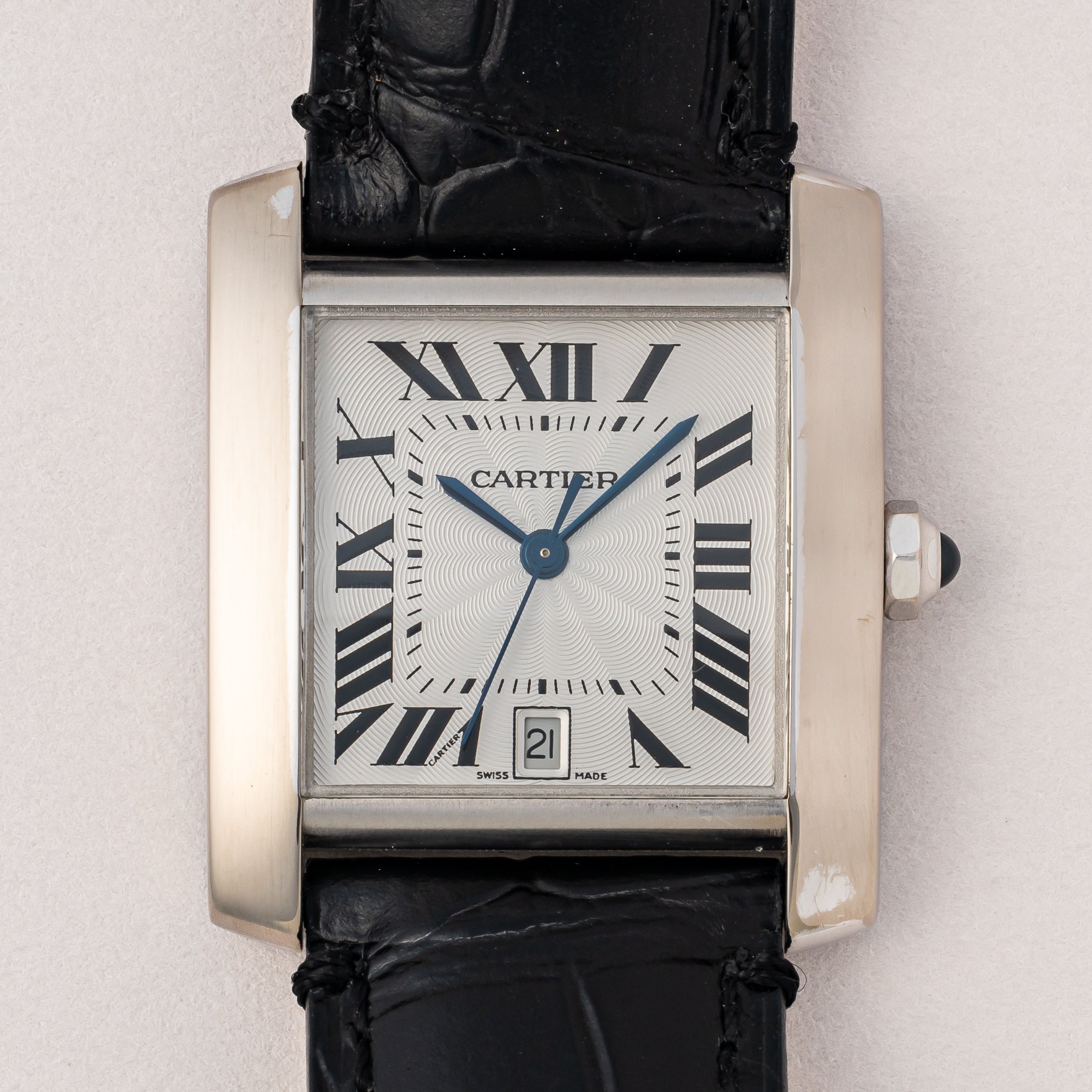カルティエ タンク フランセーズ 1990年代製 18金ホワイトゴールド 箱、冊子、純正尾錠付き