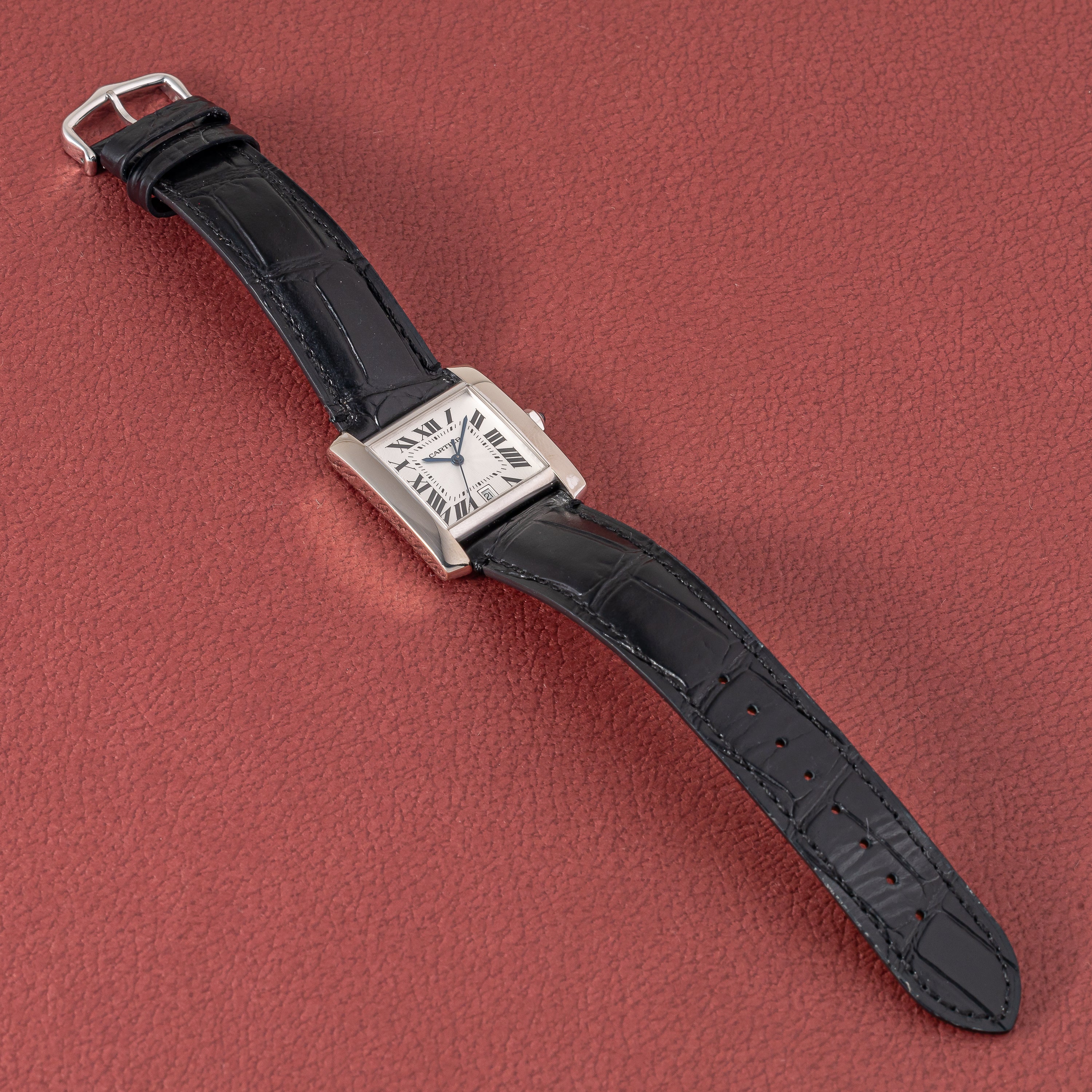 カルティエ タンク フランセーズ 1990年代製 18金ホワイトゴールド 箱、冊子、純正尾錠付き