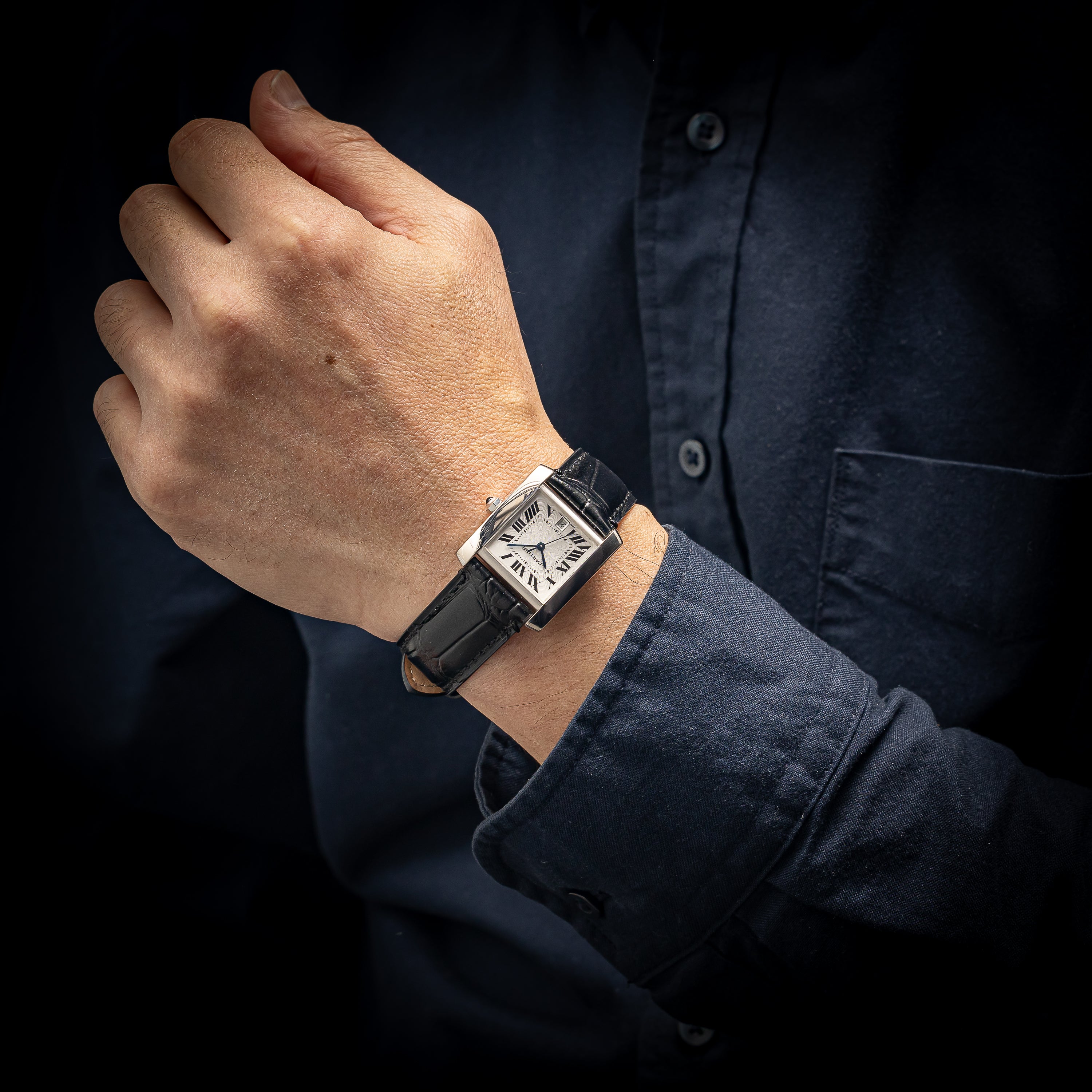 カルティエ タンク フランセーズ 1990年代製 18金ホワイトゴールド 箱、冊子、純正尾錠付き