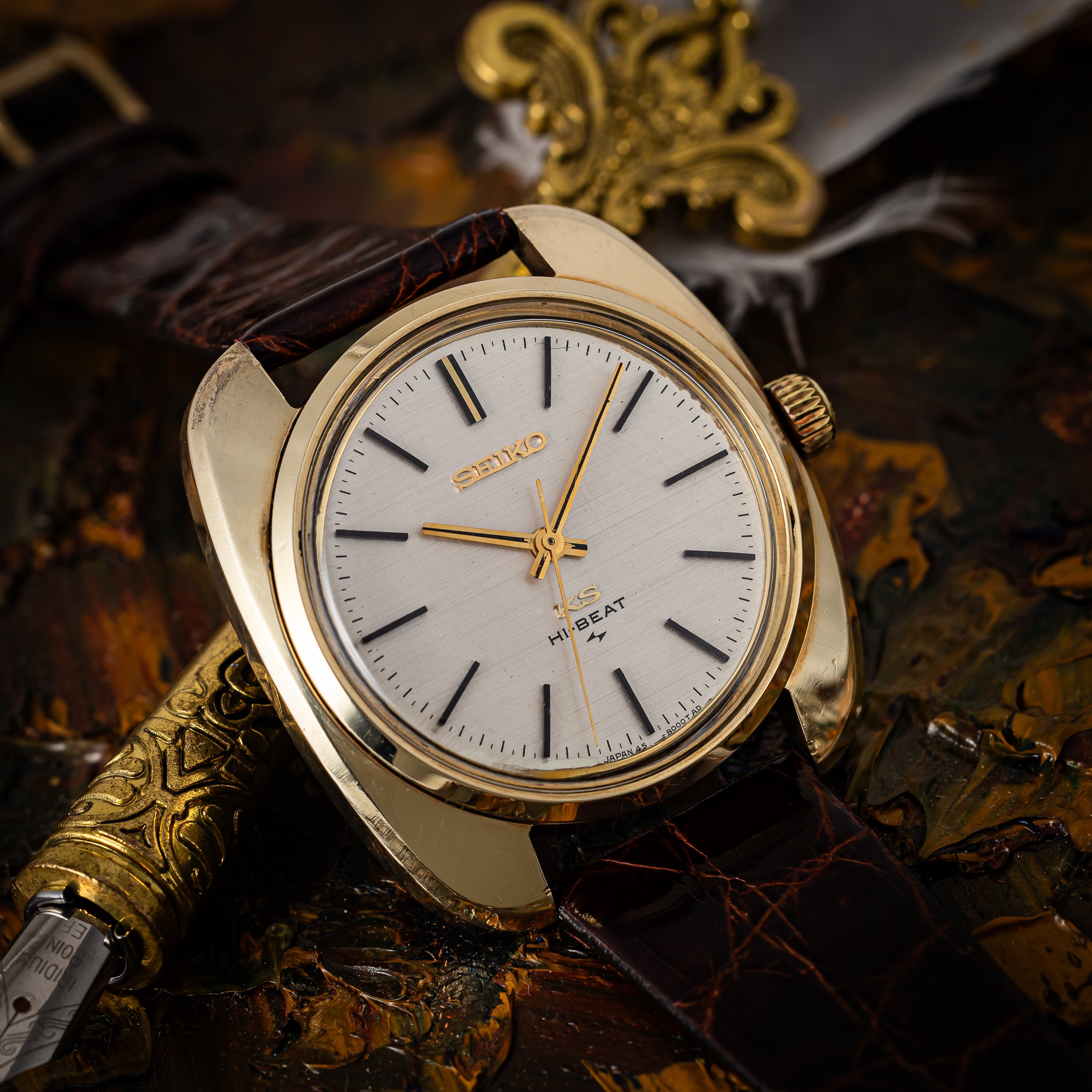 キングセイコー ハイビート 1969年製 Ref.45-8000 CAPゴールド 絹目ダイヤル 純正尾錠付き
