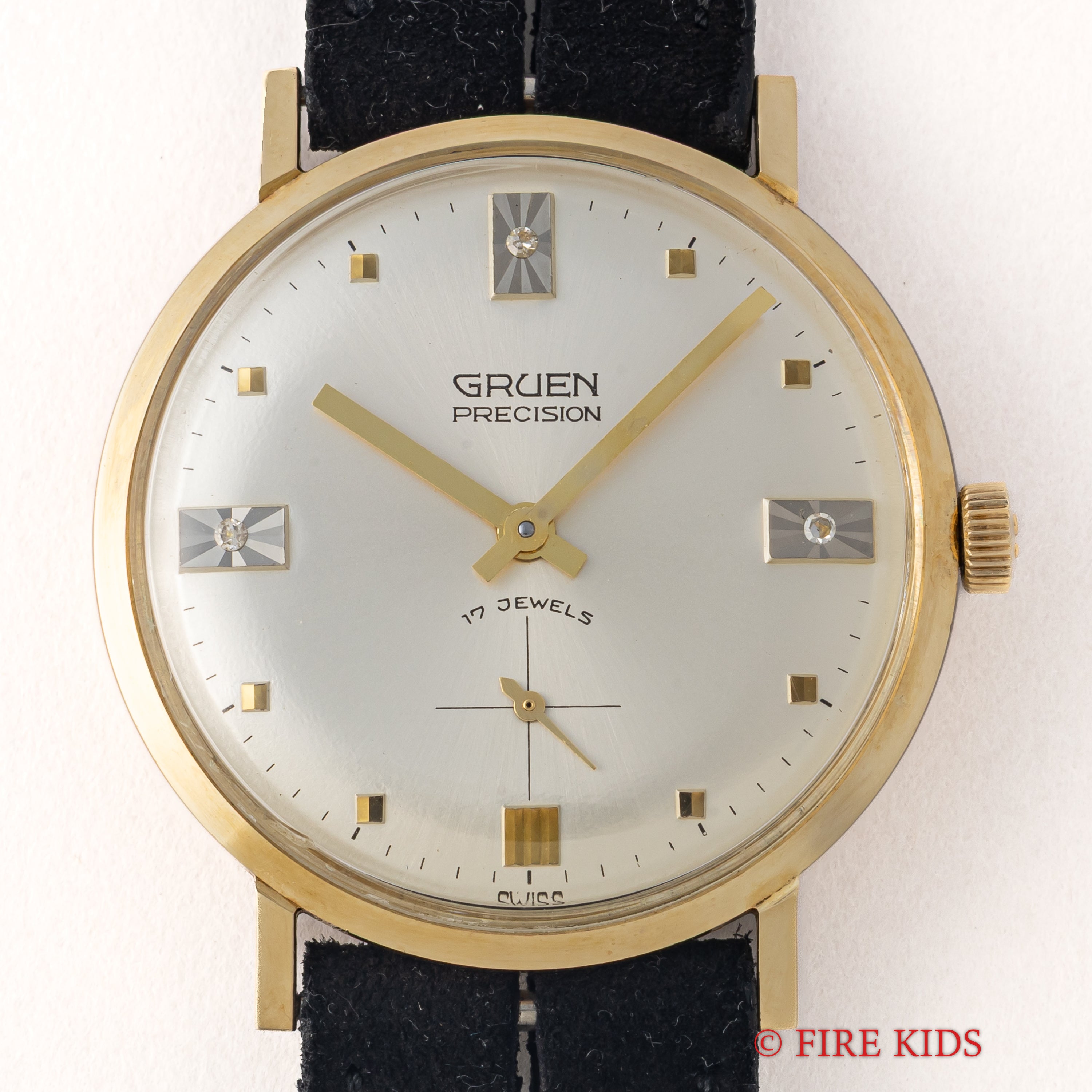 グリュエン 14金無垢イエローゴールドケース 1950年代製 3Pダイヤ 手巻き Cal.N510R