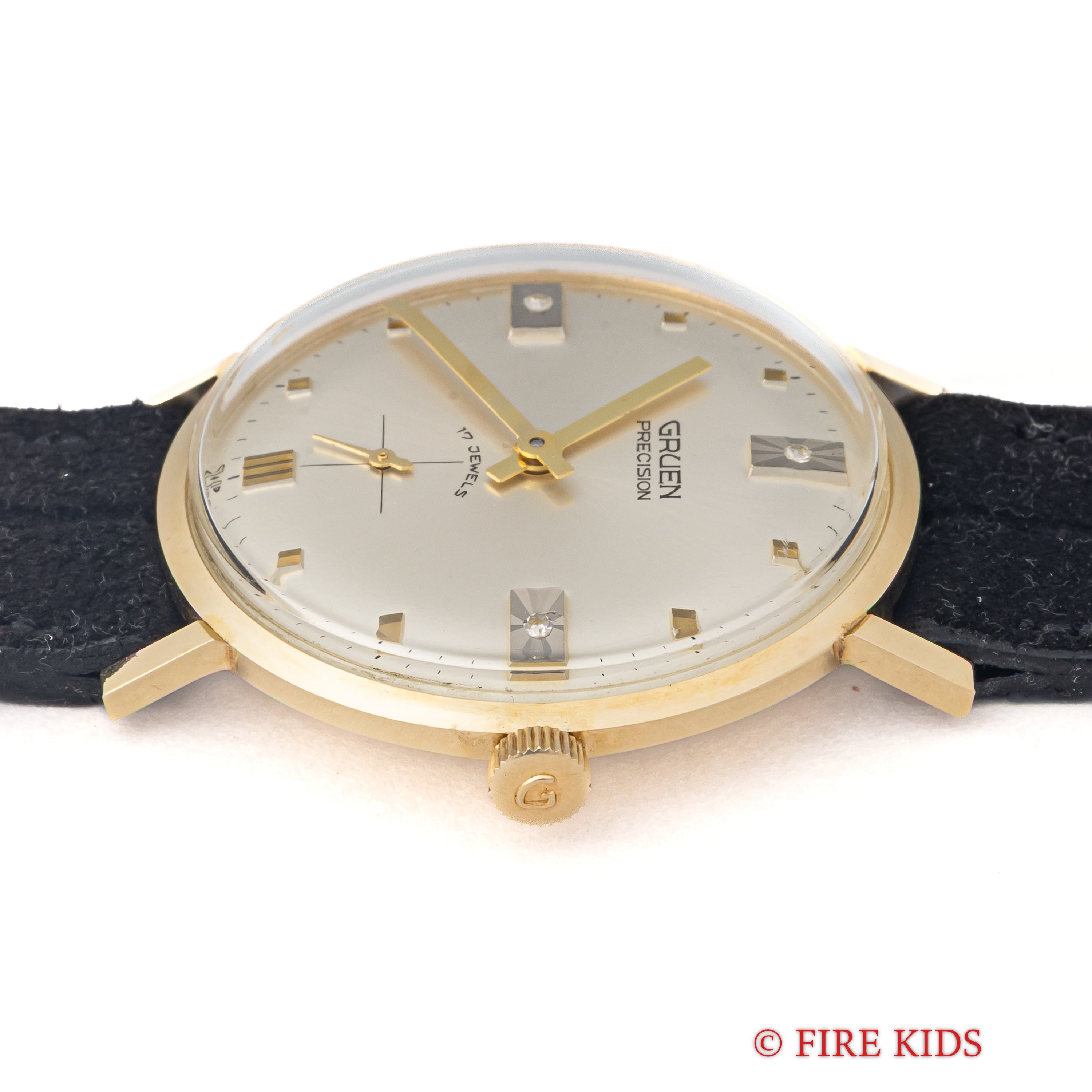 グリュエン 14金無垢イエローゴールドケース 1950年代製 3Pダイヤ 手巻き Cal.N510R