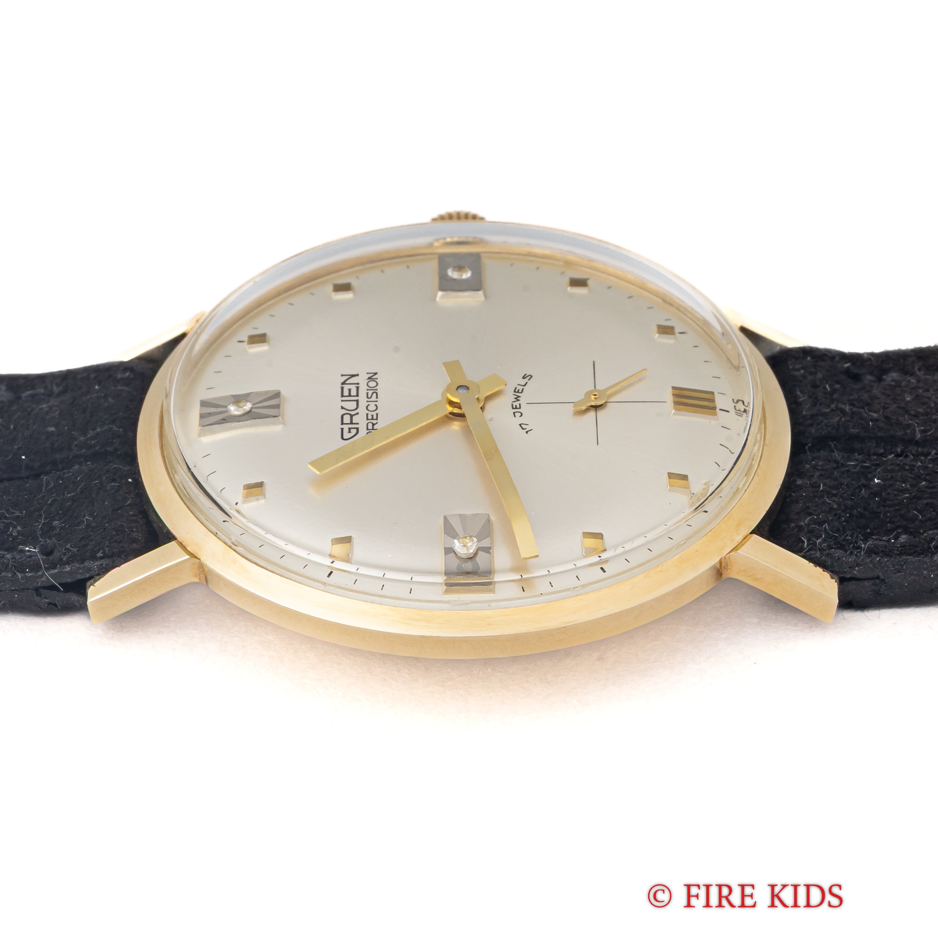 グリュエン 14金無垢イエローゴールドケース 1950年代製 3Pダイヤ 手巻き Cal.N510R