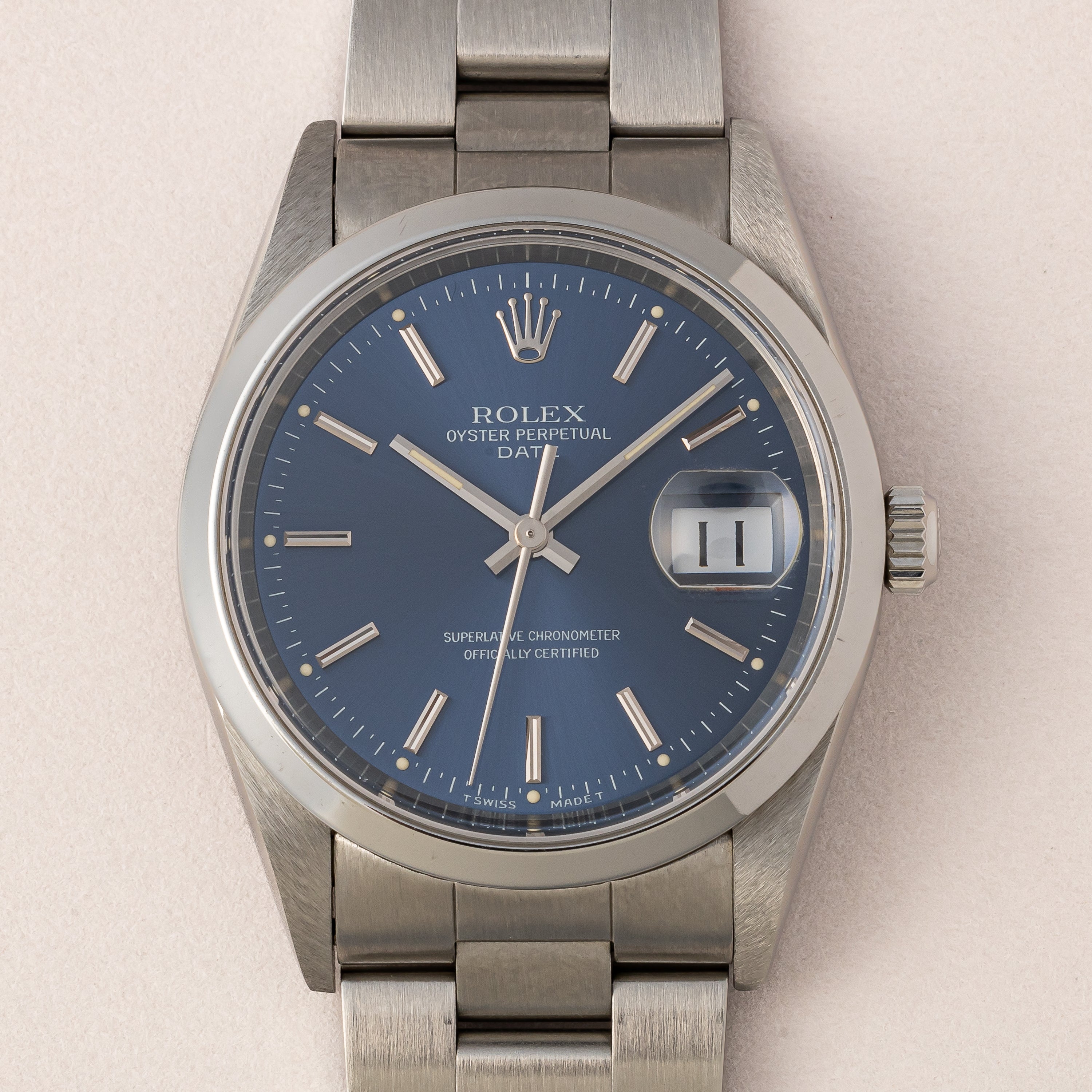 ロレックス オイスターパーペチュアルデイト 1997年製 Ref.15200 ブルーダイヤル 箱、クロス、冊子付き