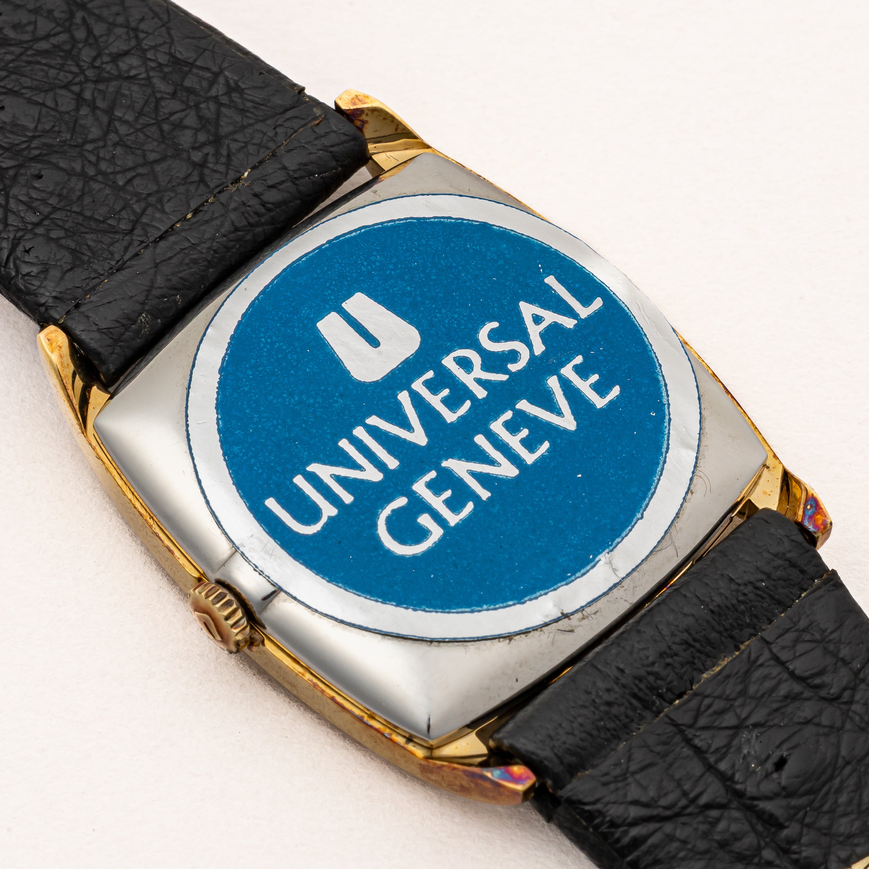 ユニバーサル・ジュネーブ ブラウンダイヤル 1970年代製 手巻き タグ付き 未使用品 純正革ベルト、純正尾錠、箱付き