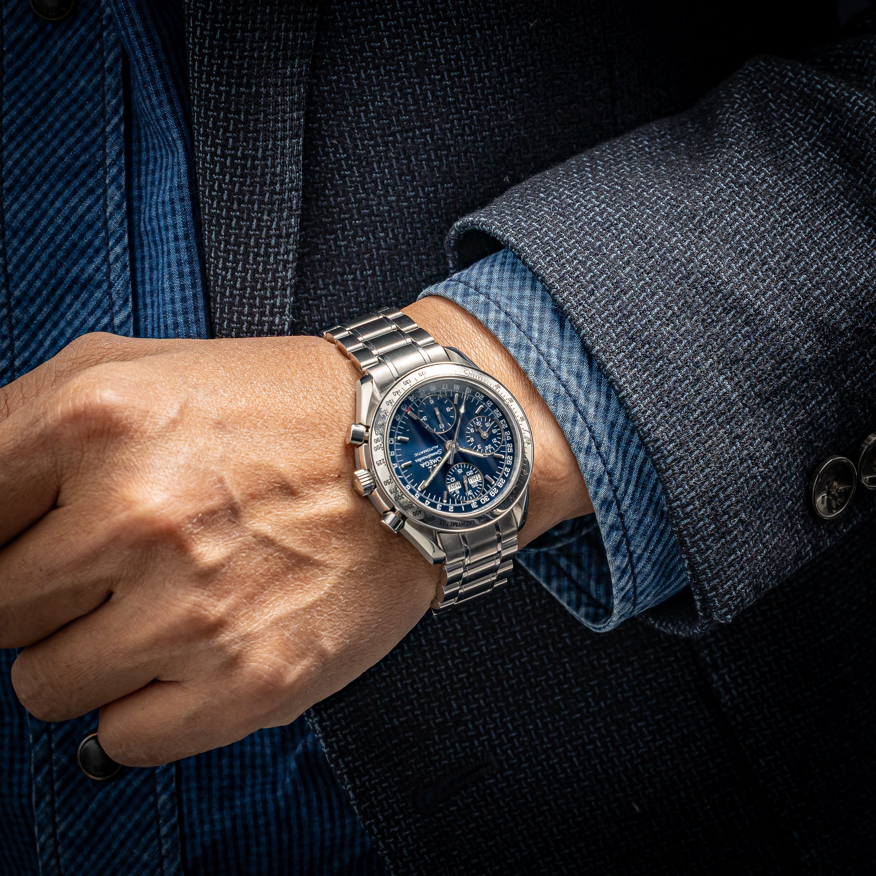 オメガ スピードマスター ブルーダイヤル トリプルカレンダークロノグラフ 1998年製 自動巻き