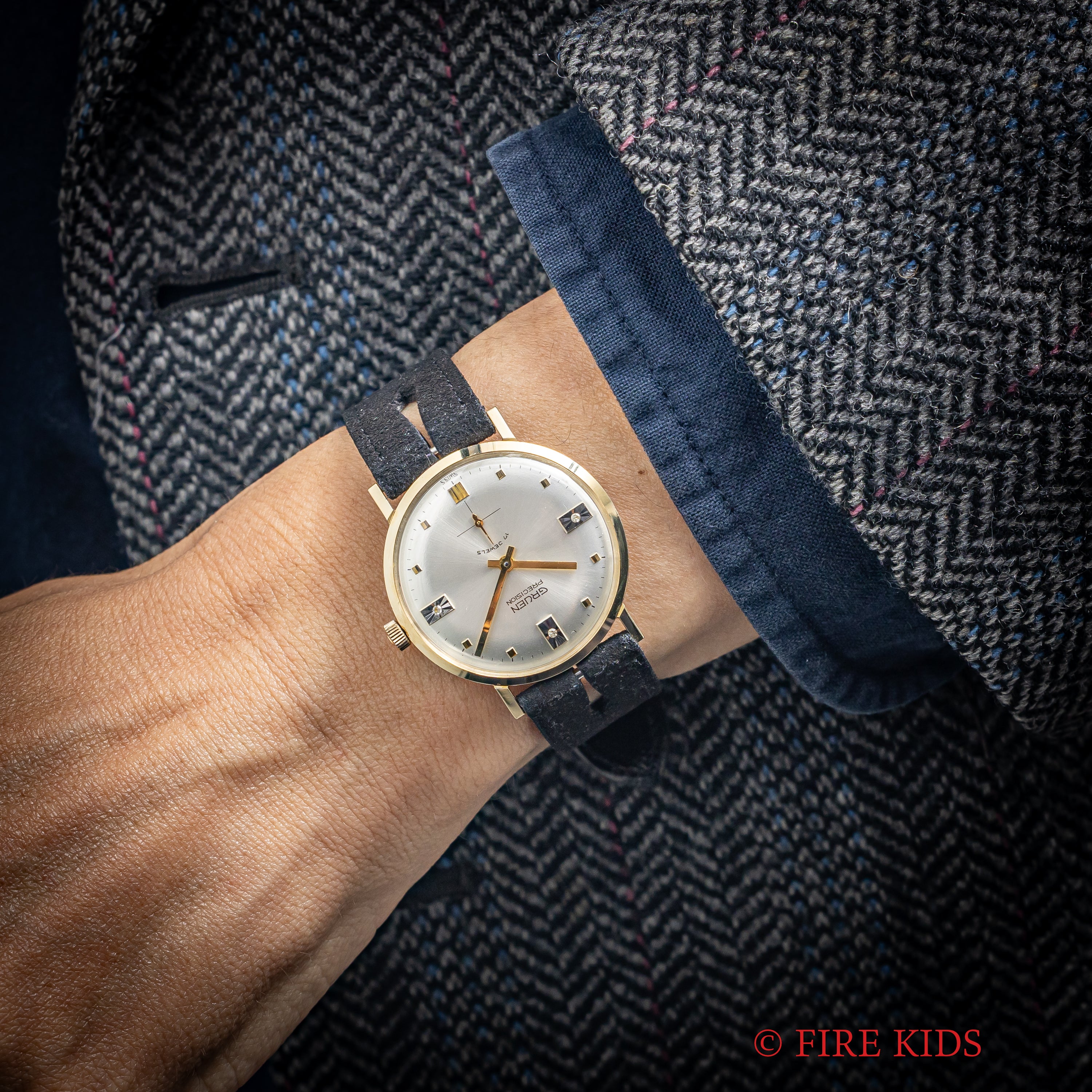 グリュエン 14金無垢イエローゴールドケース 1950年代製 3Pダイヤ 手巻き Cal.N510R