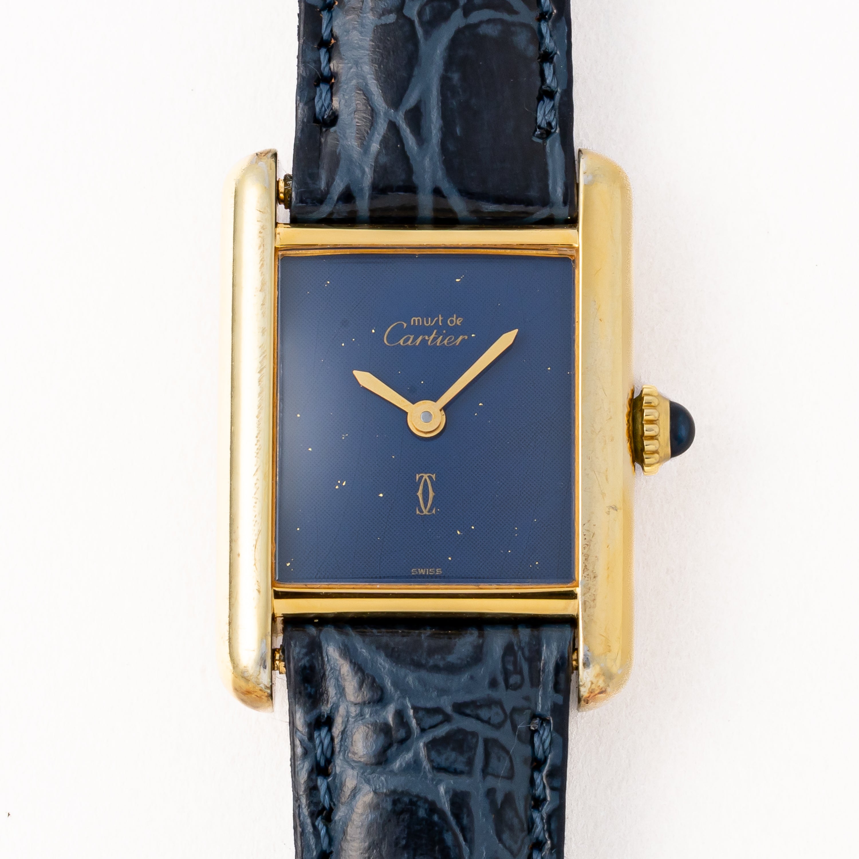 カルティエ マストタンク 1980年代製 SMサイズ 手巻き ラピスブルーダイヤル 純正尾錠付き