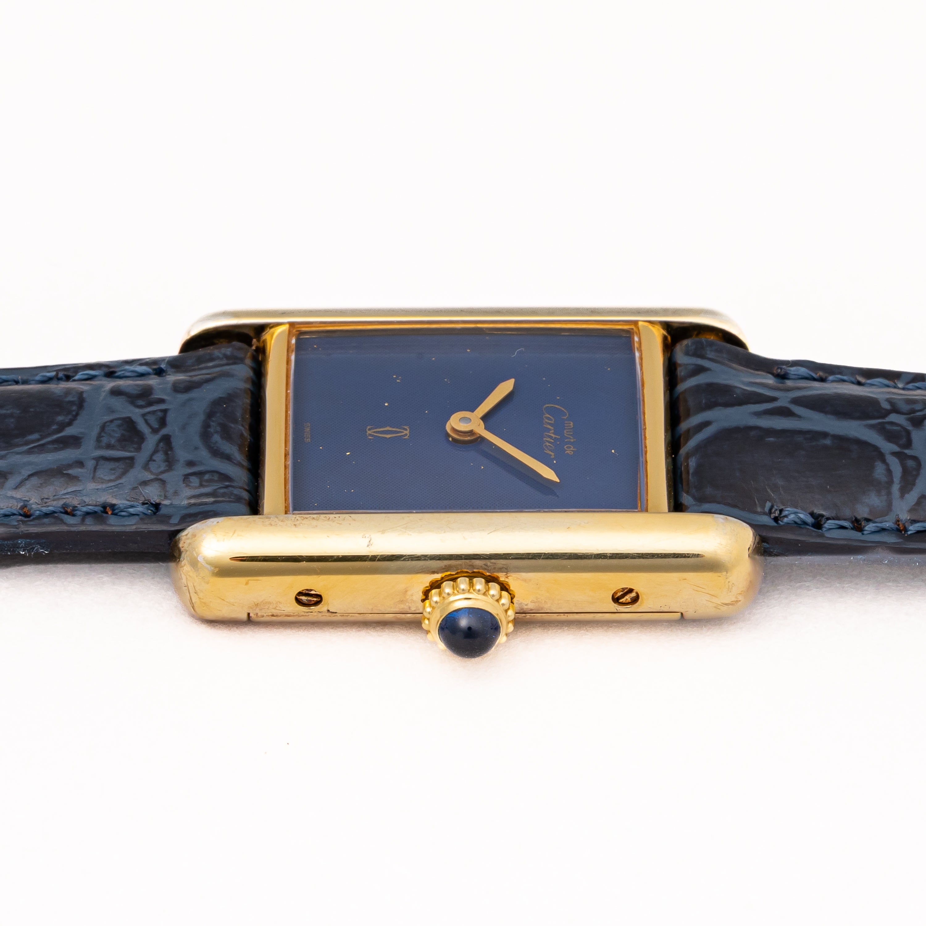 カルティエ マストタンク 1980年代製 SMサイズ 手巻き ラピスブルーダイヤル 純正尾錠付き