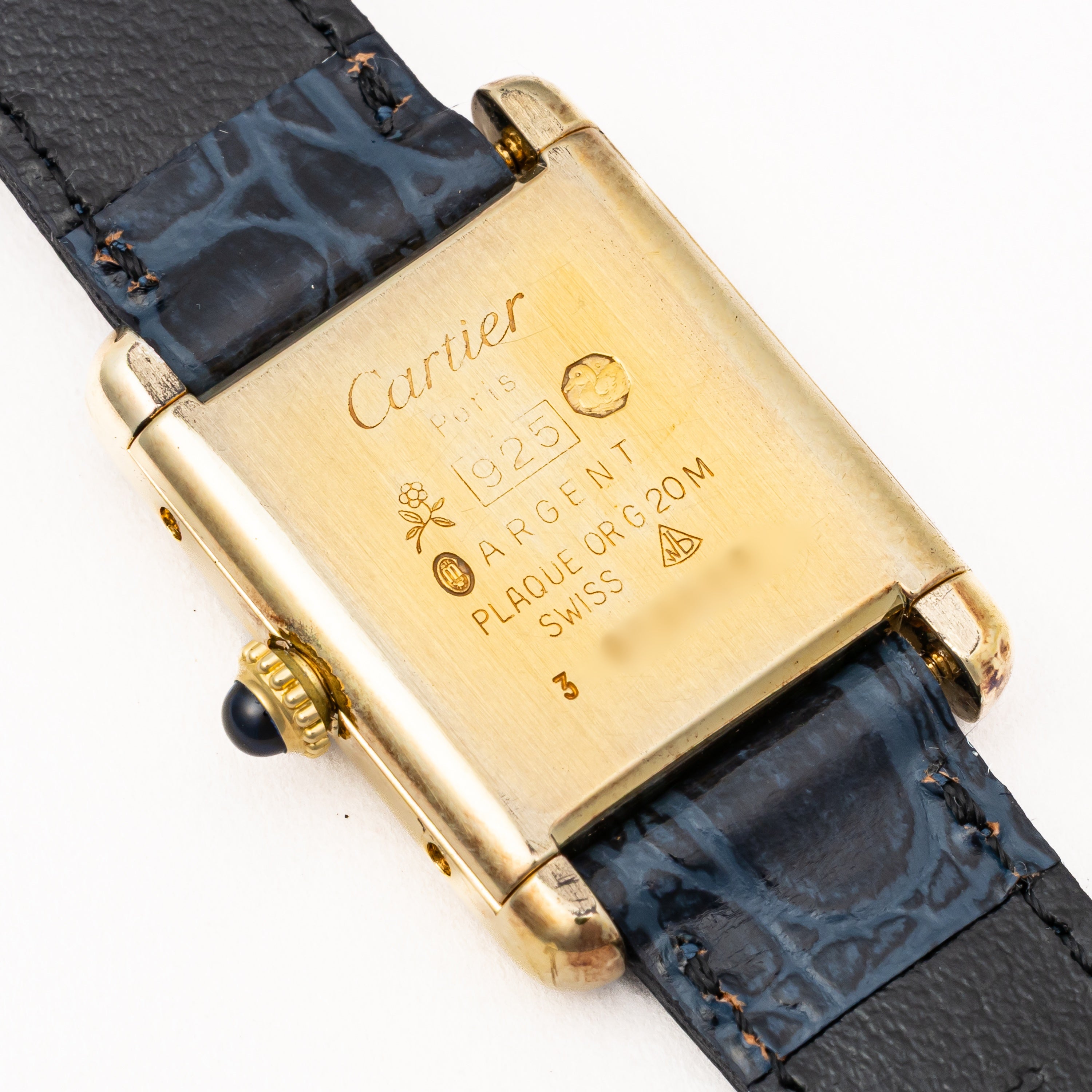 カルティエ マストタンク 1980年代製 SMサイズ 手巻き ラピスブルーダイヤル 純正尾錠付き