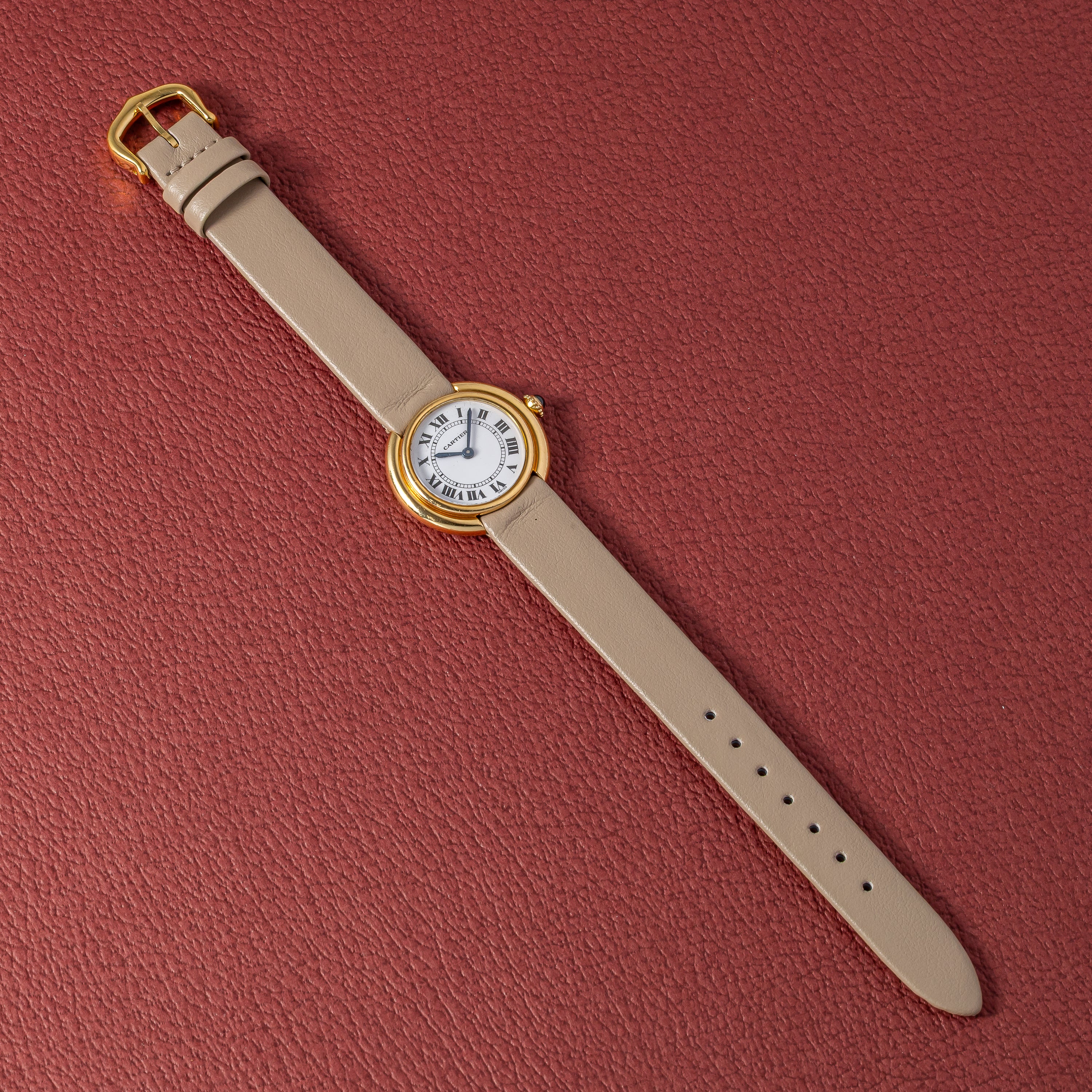 カルティエ 18金無垢 ヴァンドーム エリプス SMサイズ 手巻き 1980年代製 純正GF尾錠付き