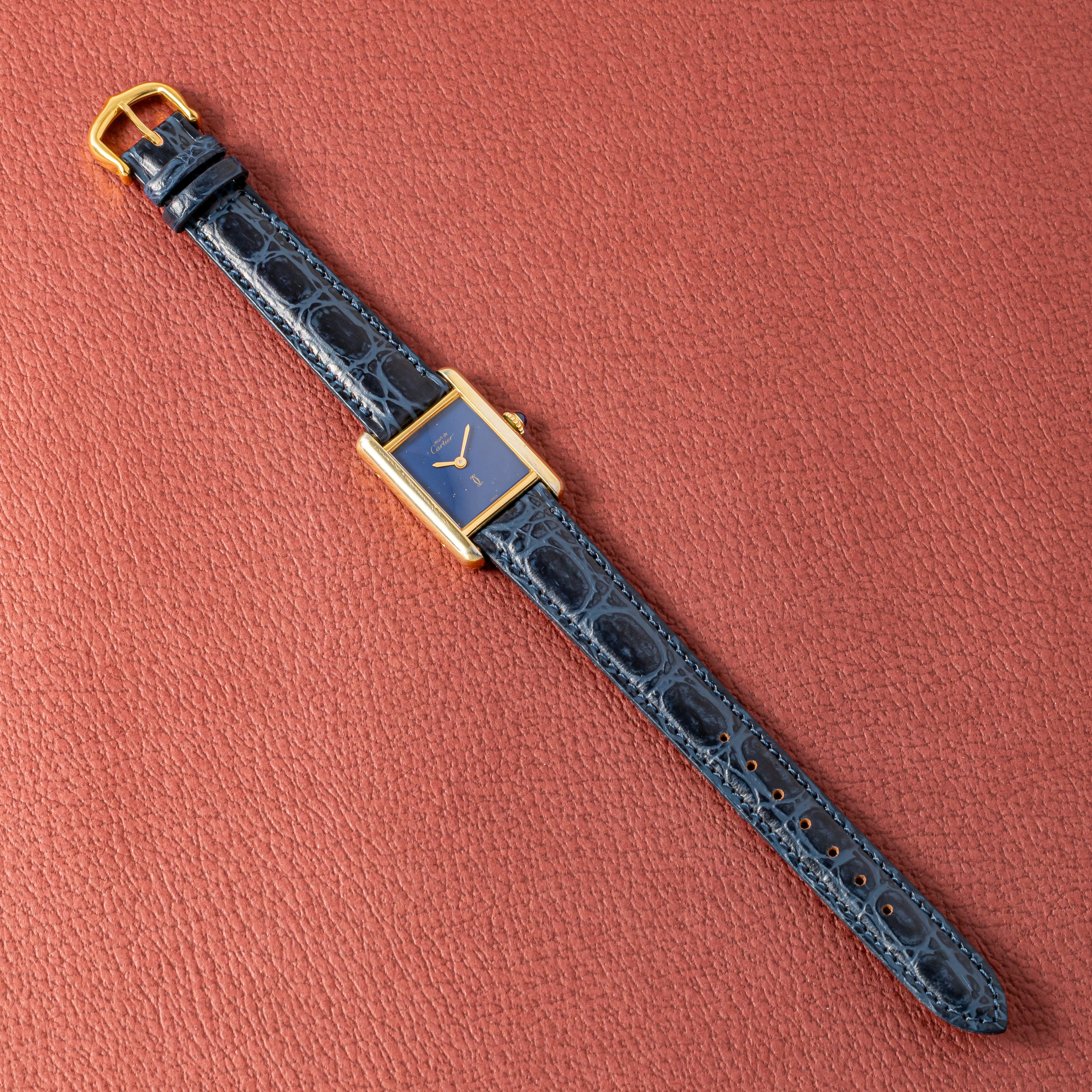 カルティエ マストタンク 1980年代製 SMサイズ 手巻き ラピスブルーダイヤル 純正尾錠付き