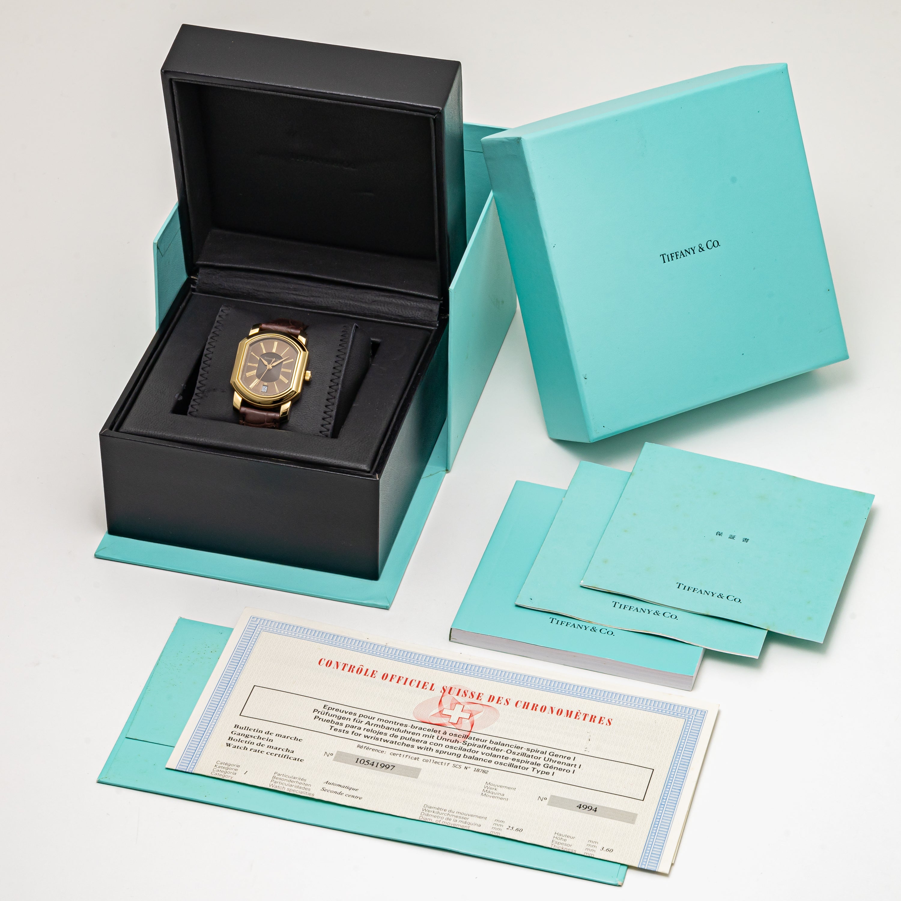 ティファニー マーククーペ 18金無垢 2003年製 クロノメーター自動巻き 純正18金無垢尾錠、箱、ギャラ付き