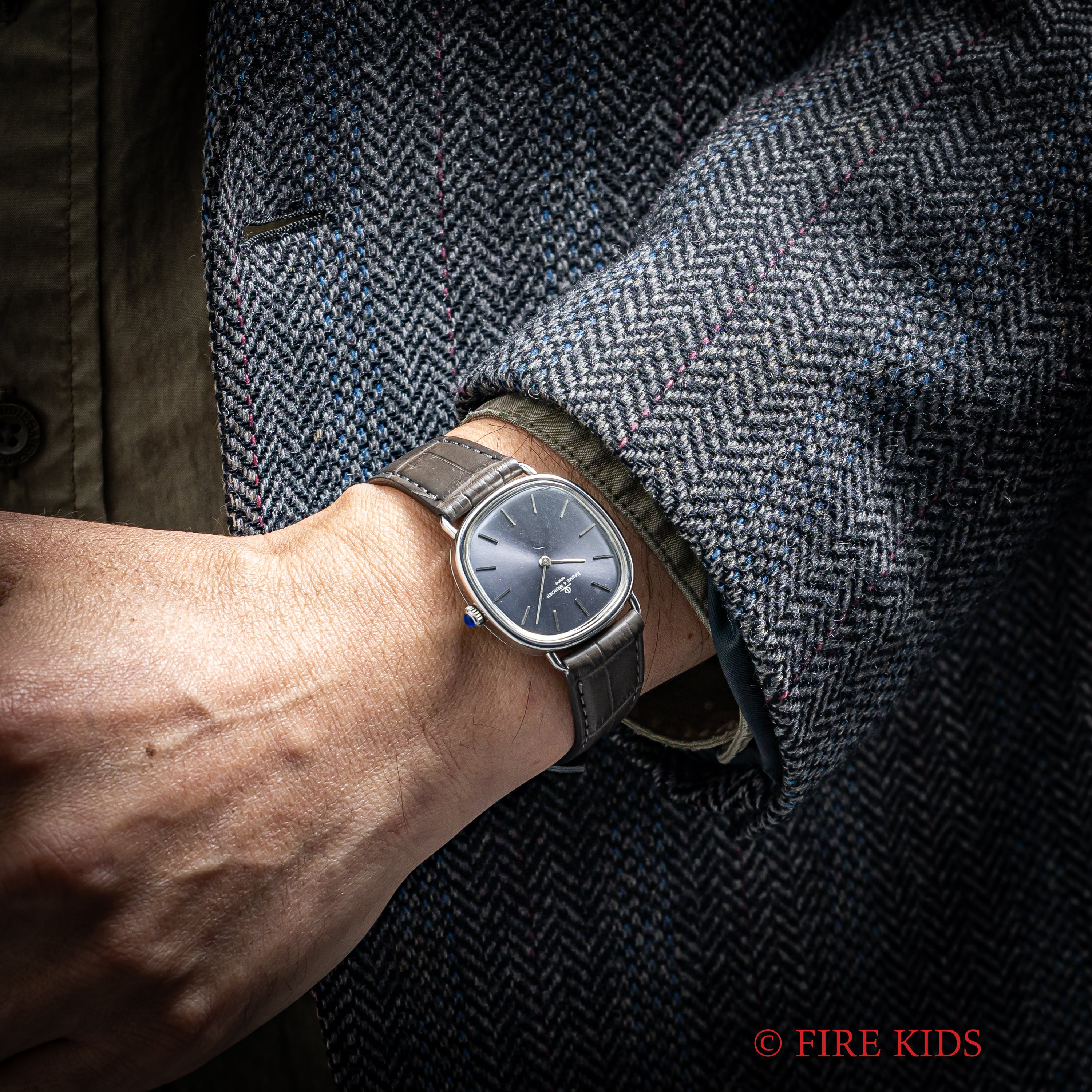 ボーム&メルシエ 1980年代製 グレーダイヤル 手巻き スクエアケース Ref.1718 cal.BM17001 純正尾錠