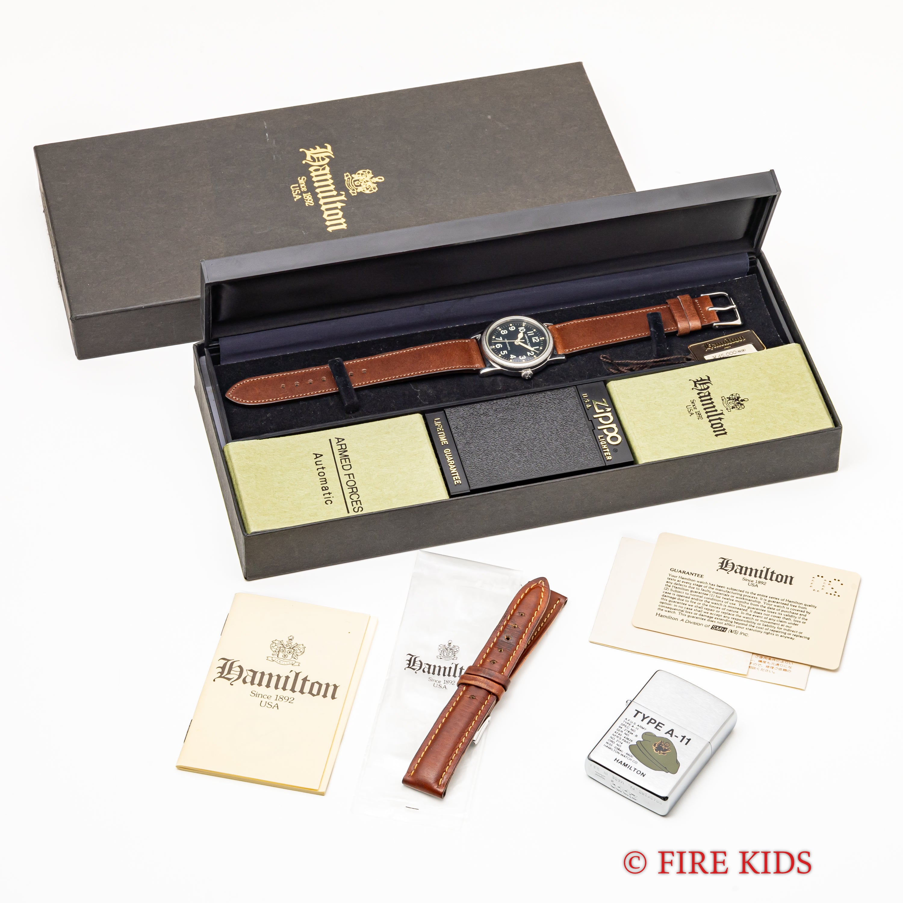 ハミルトン オートマチック 1992年製 ミリタリータイプ 自動巻き 箱、ギャランティー、タグ、ジッポー付き