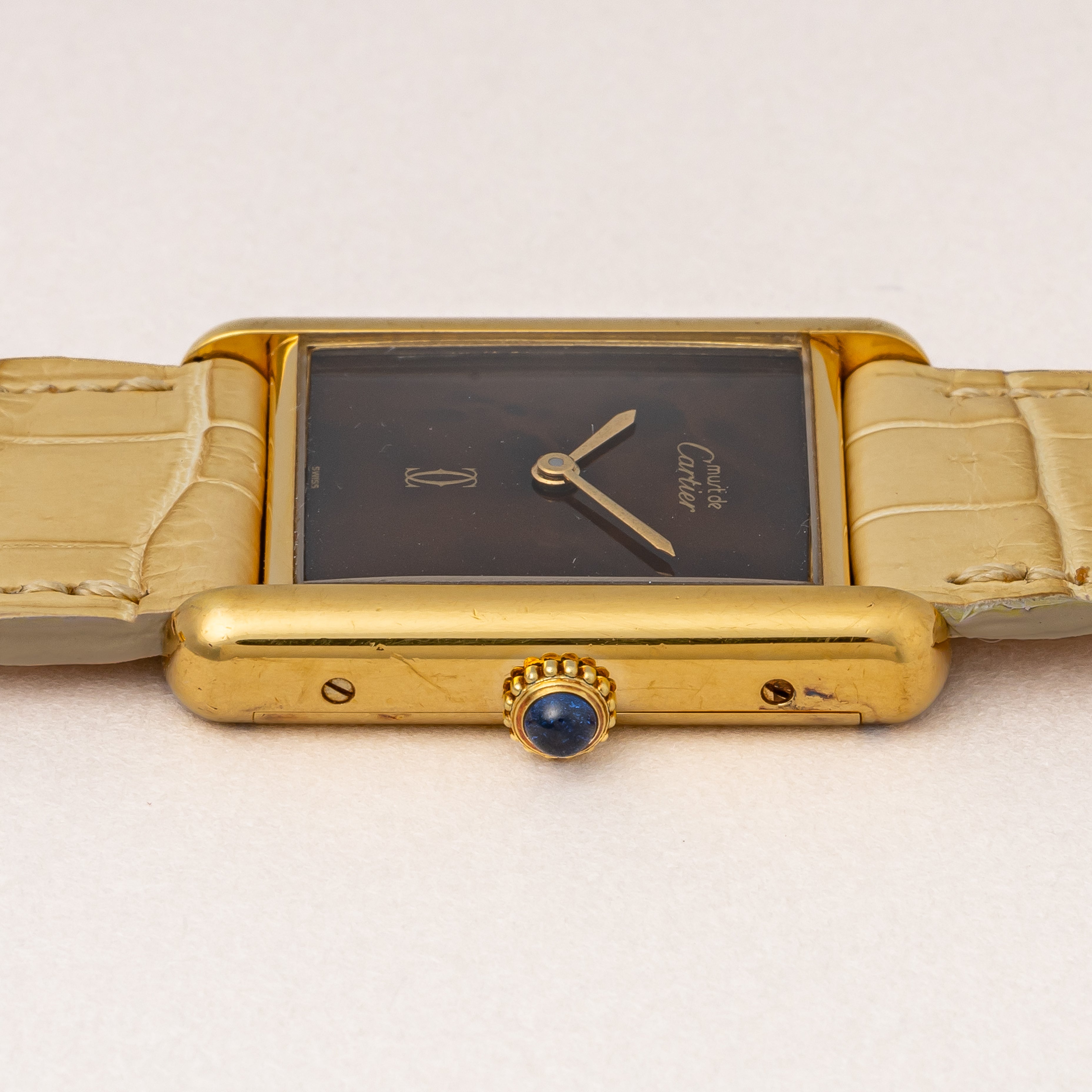 カルティエ マストタンク 1980年代製 LMサイズ ブラウンダイヤル 純正Dバックル付き