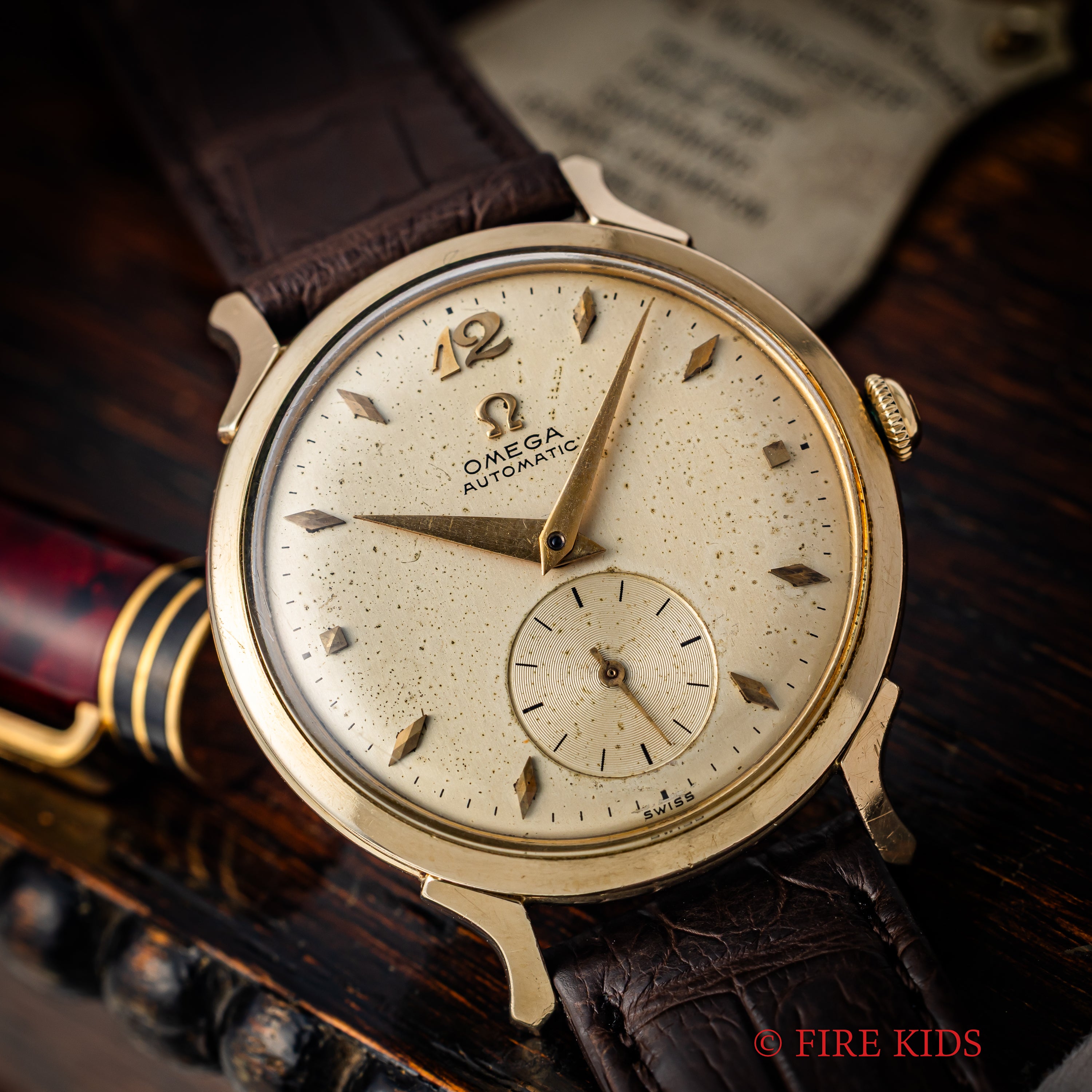 オメガ バンパー式スモールセコンド自動巻 1952年製 14金張り Cal.344 USケース