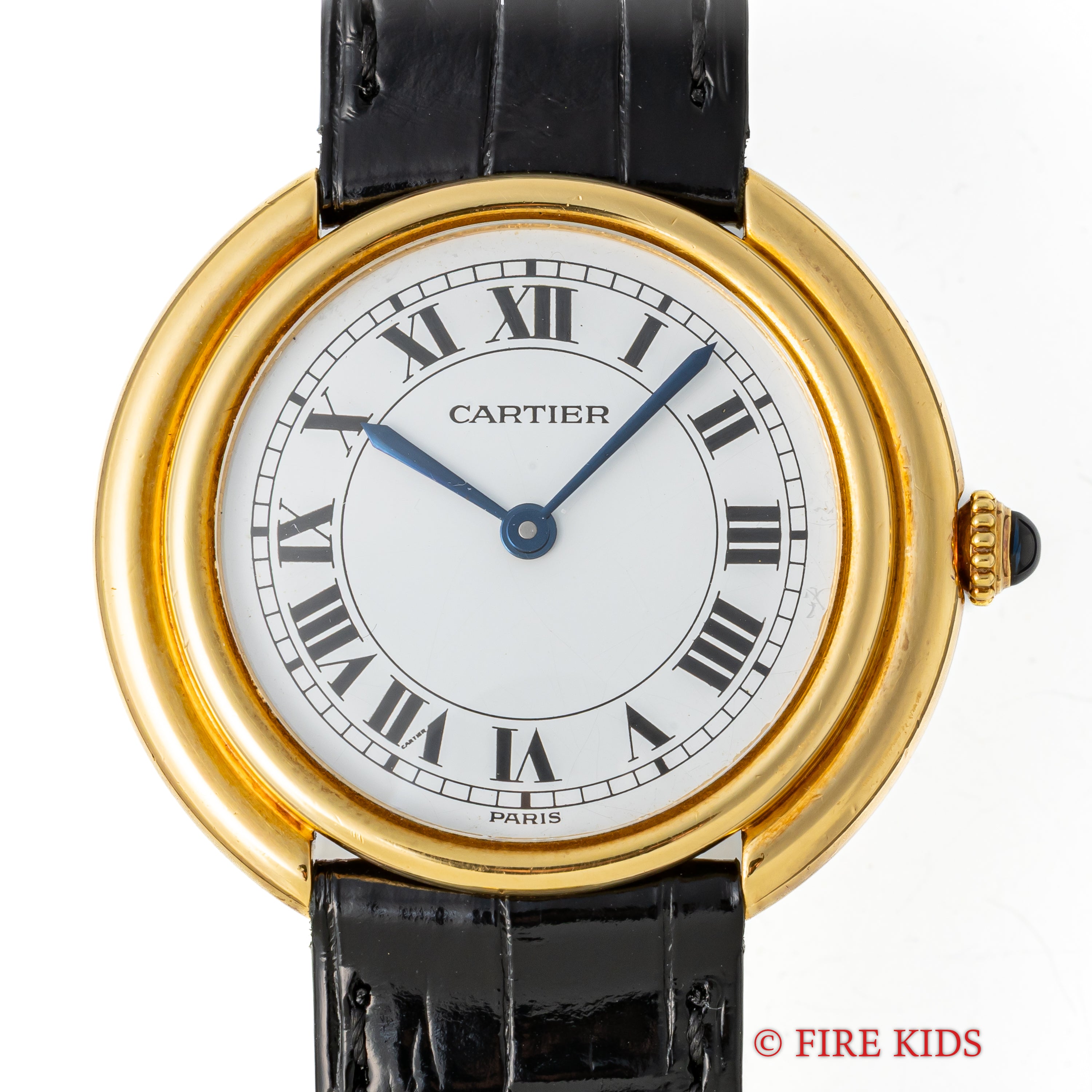 カルティエ 18金無垢 ヴァンドーム エリプス LMサイズ 手巻き PARISダイヤル 1980年代製 純正金無垢Dバックル付き