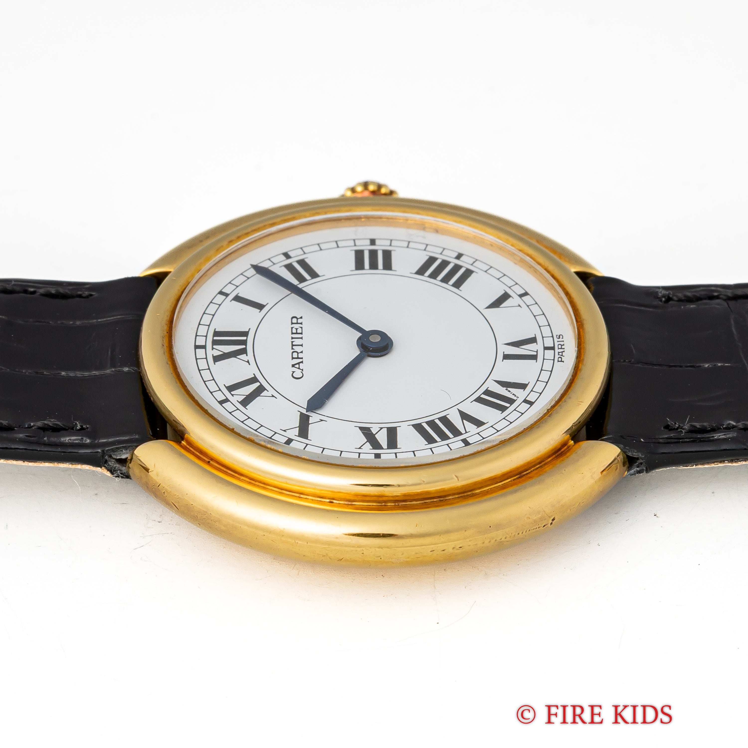 カルティエ 18金無垢 ヴァンドーム エリプス LMサイズ 手巻き PARISダイヤル 1980年代製 純正金無垢Dバックル付き