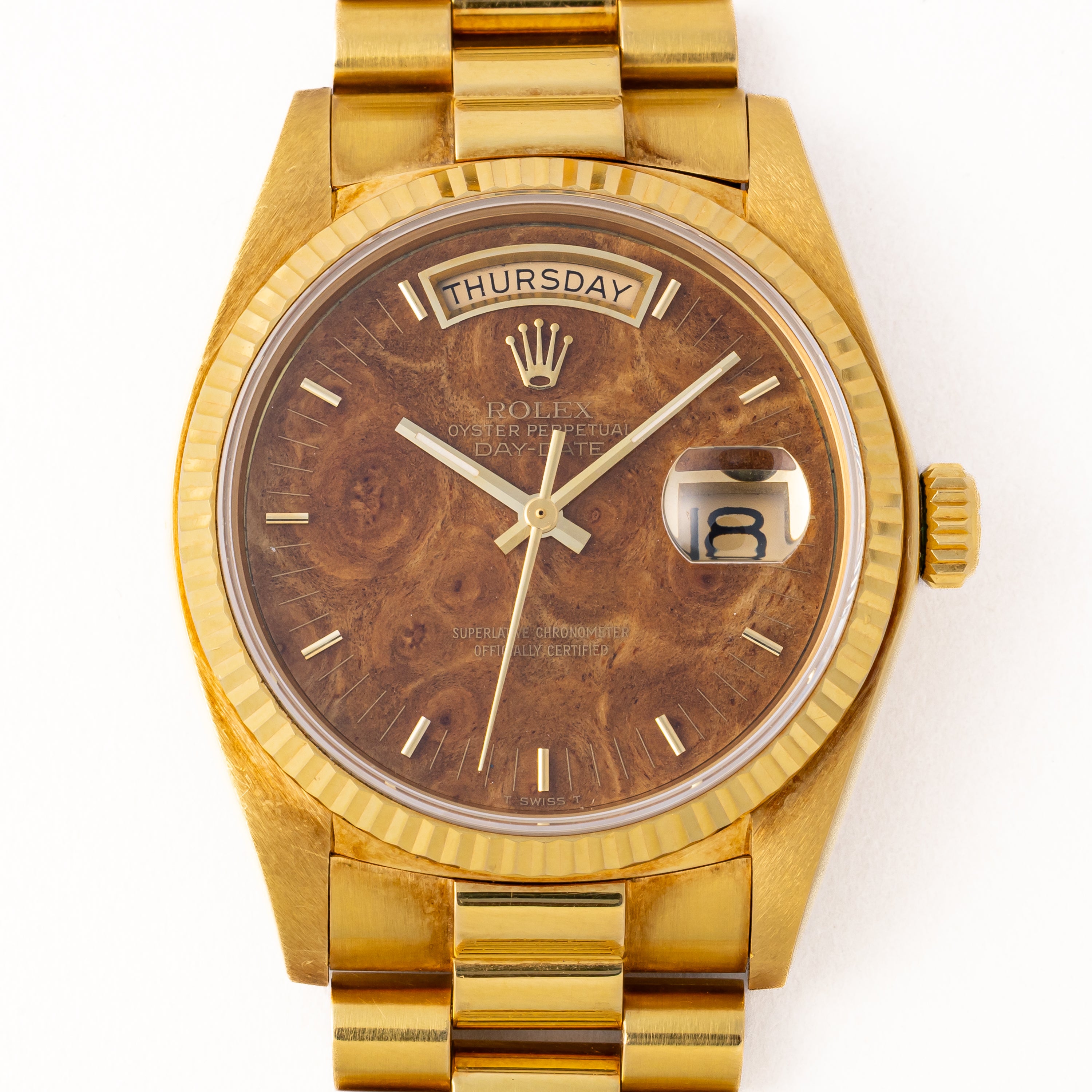 ロレックス デイデイト ウッドダイヤル 1980年製(昭和55年製) Ref.18038 純正18KYGスイスブレス