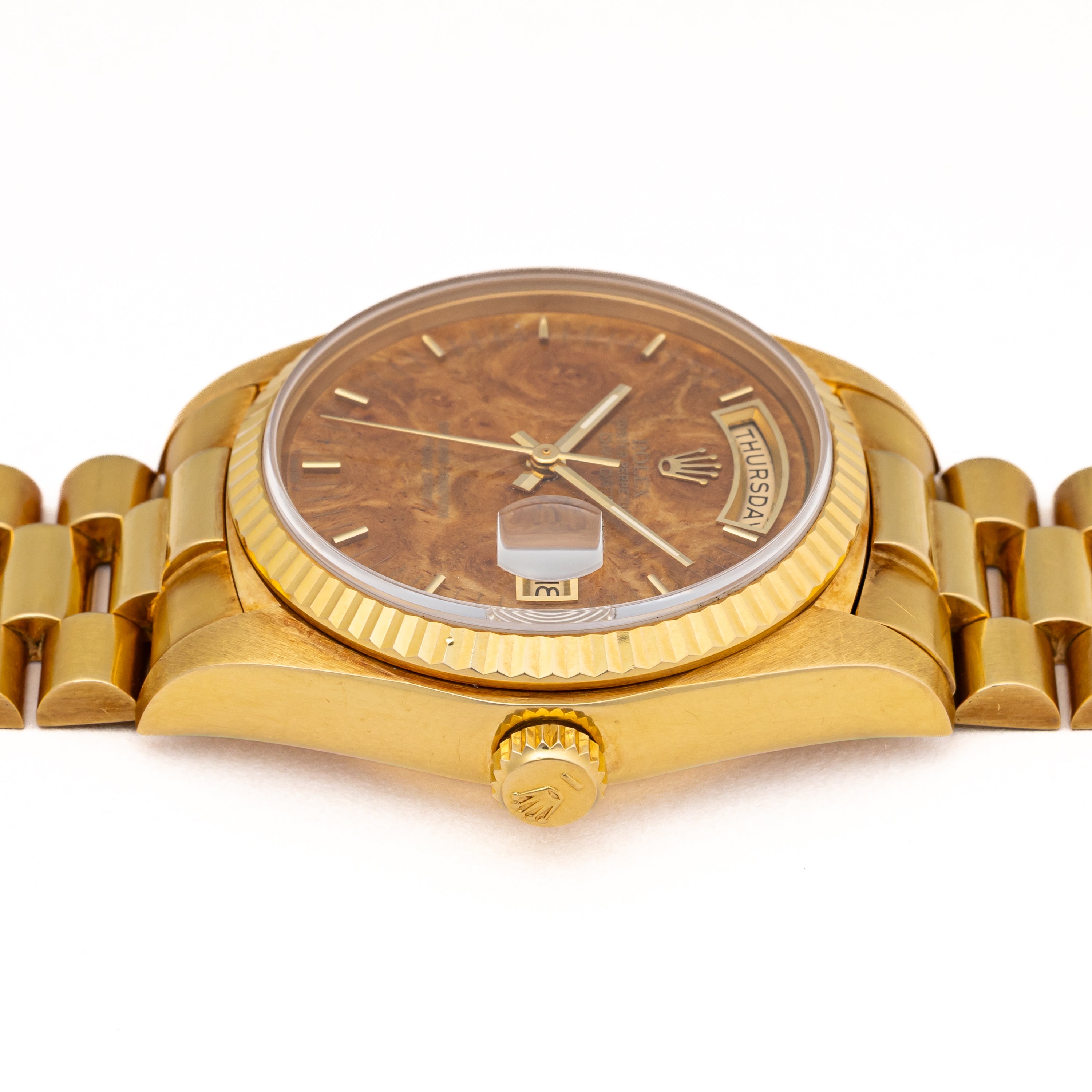 ロレックス デイデイト ウッドダイヤル 1980年製(昭和55年製) Ref.18038 純正18KYGスイスブレス