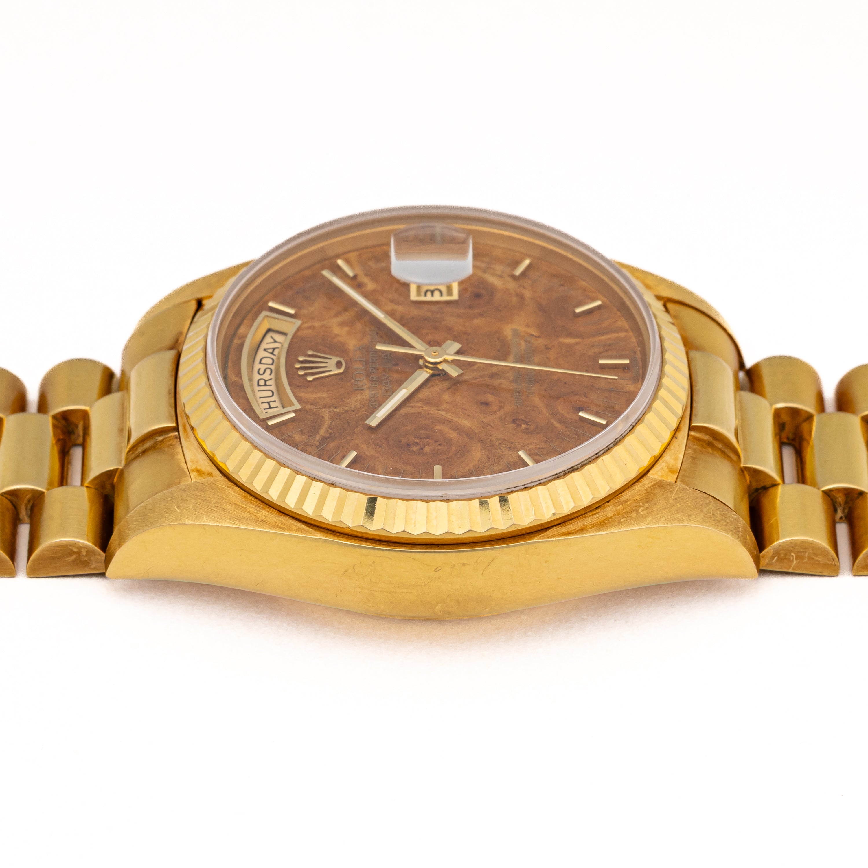 ロレックス デイデイト ウッドダイヤル 1980年製(昭和55年製) Ref.18038 純正18KYGスイスブレス