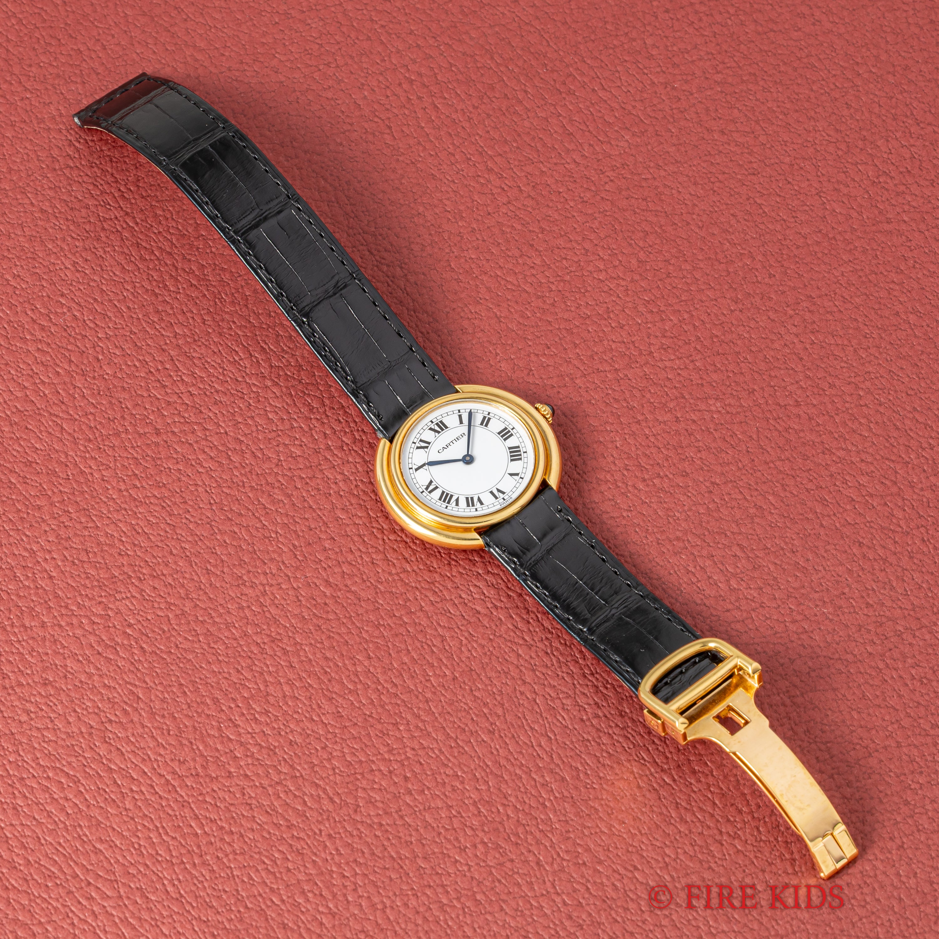 カルティエ 18金無垢 ヴァンドーム エリプス LMサイズ 手巻き PARISダイヤル 1980年代製 純正金無垢Dバックル付き