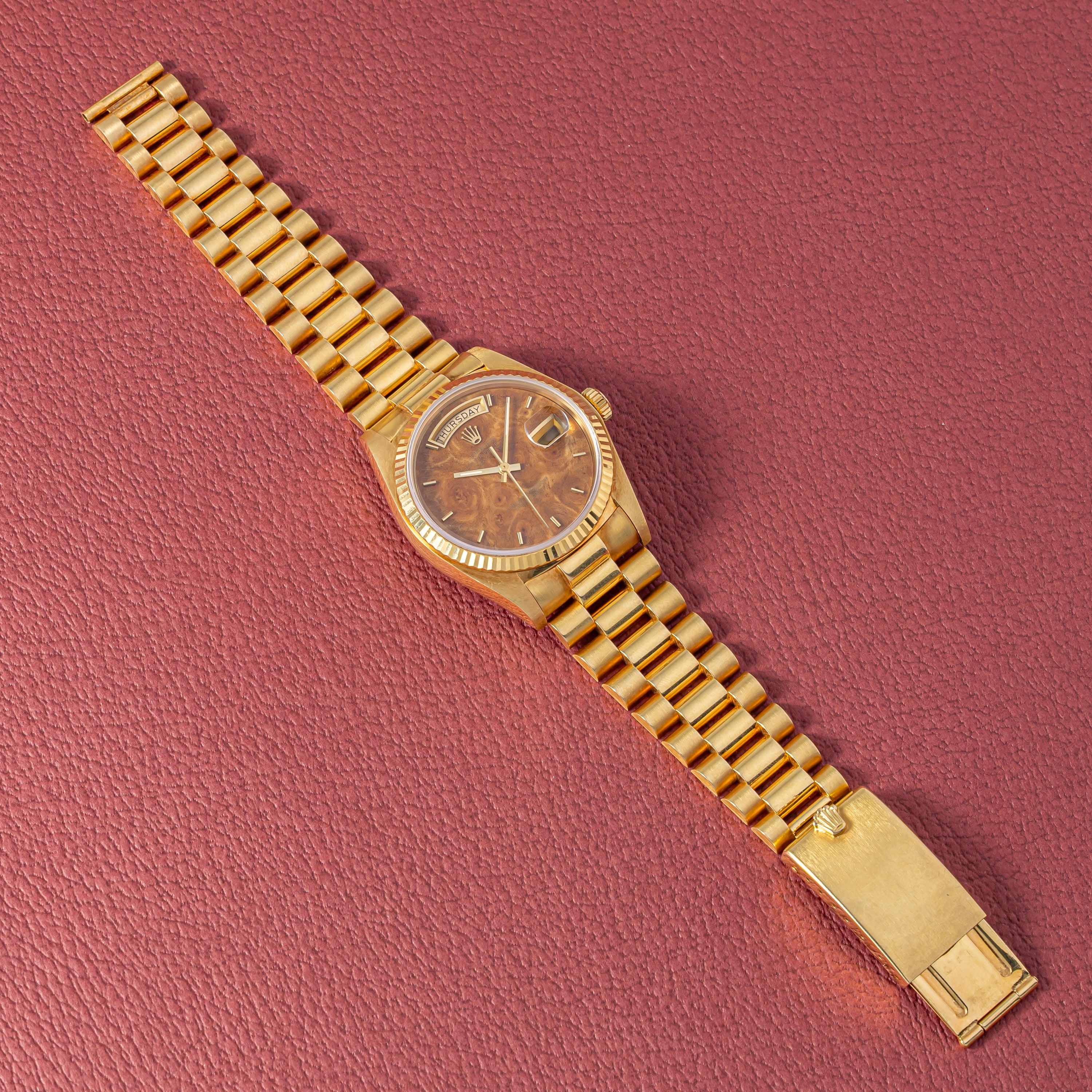 ロレックス デイデイト ウッドダイヤル 1980年製(昭和55年製) Ref.18038 純正18KYGスイスブレス