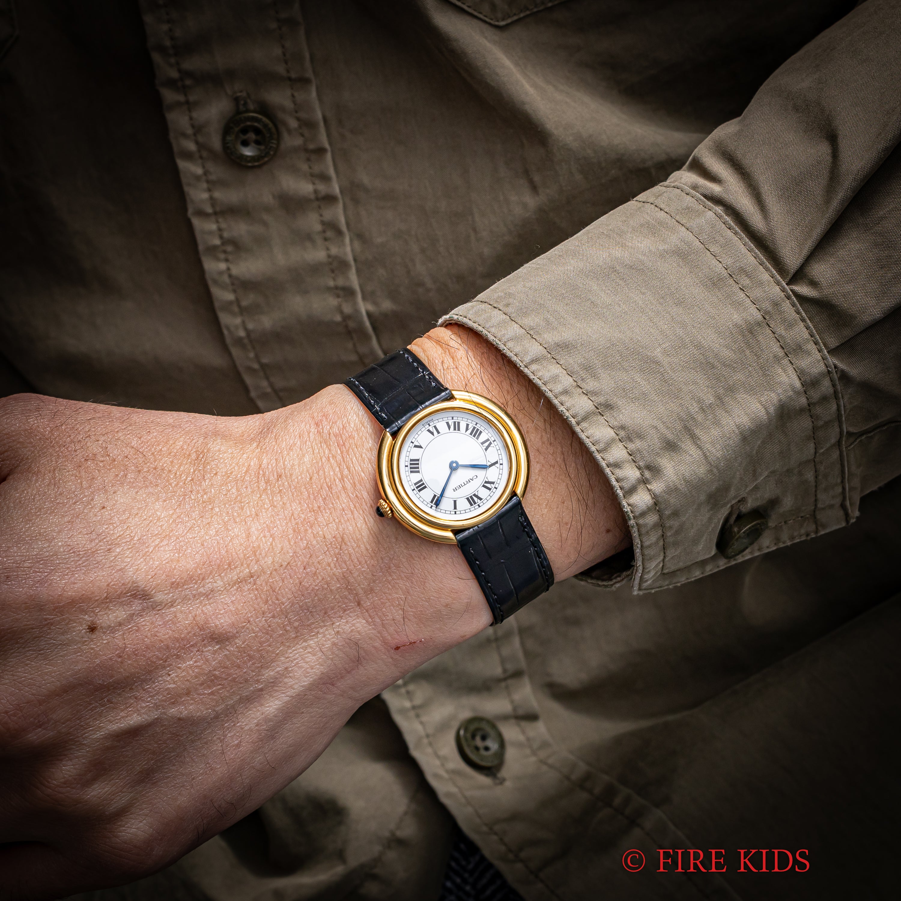 カルティエ 18金無垢 ヴァンドーム エリプス LMサイズ 手巻き PARISダイヤル 1980年代製 純正金無垢Dバックル付き