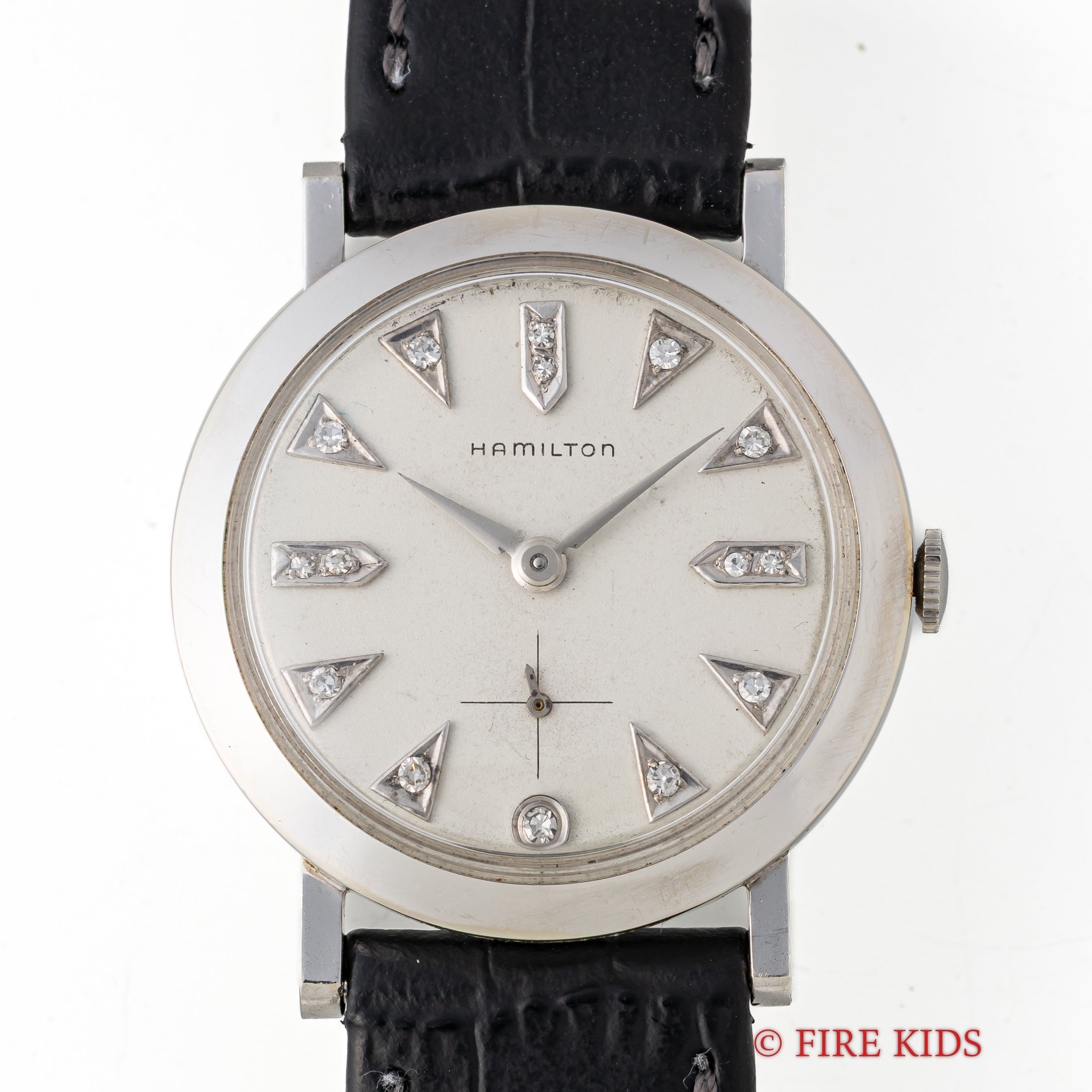 ハミルトン 14金無垢 ホワイトゴールドケース 15Pダイヤ 1950年代製 手巻き
