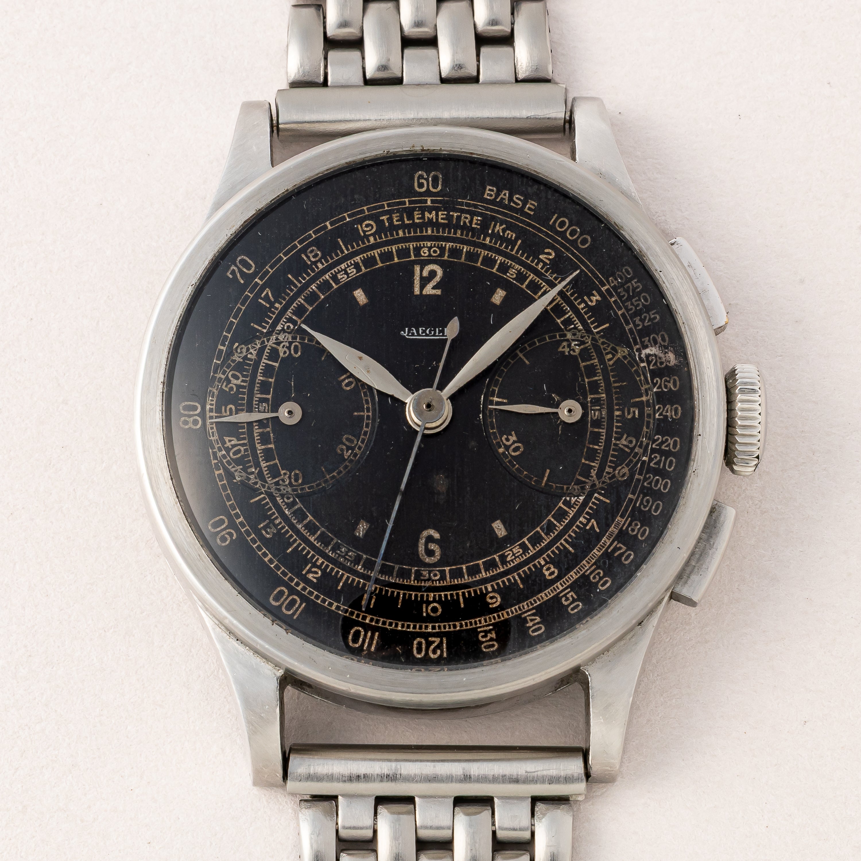 ジャガー カラトラバケース クロノグラフ 1940年代製 ユニバーサル Cal.285 手巻き オリジナルブラックダイヤル