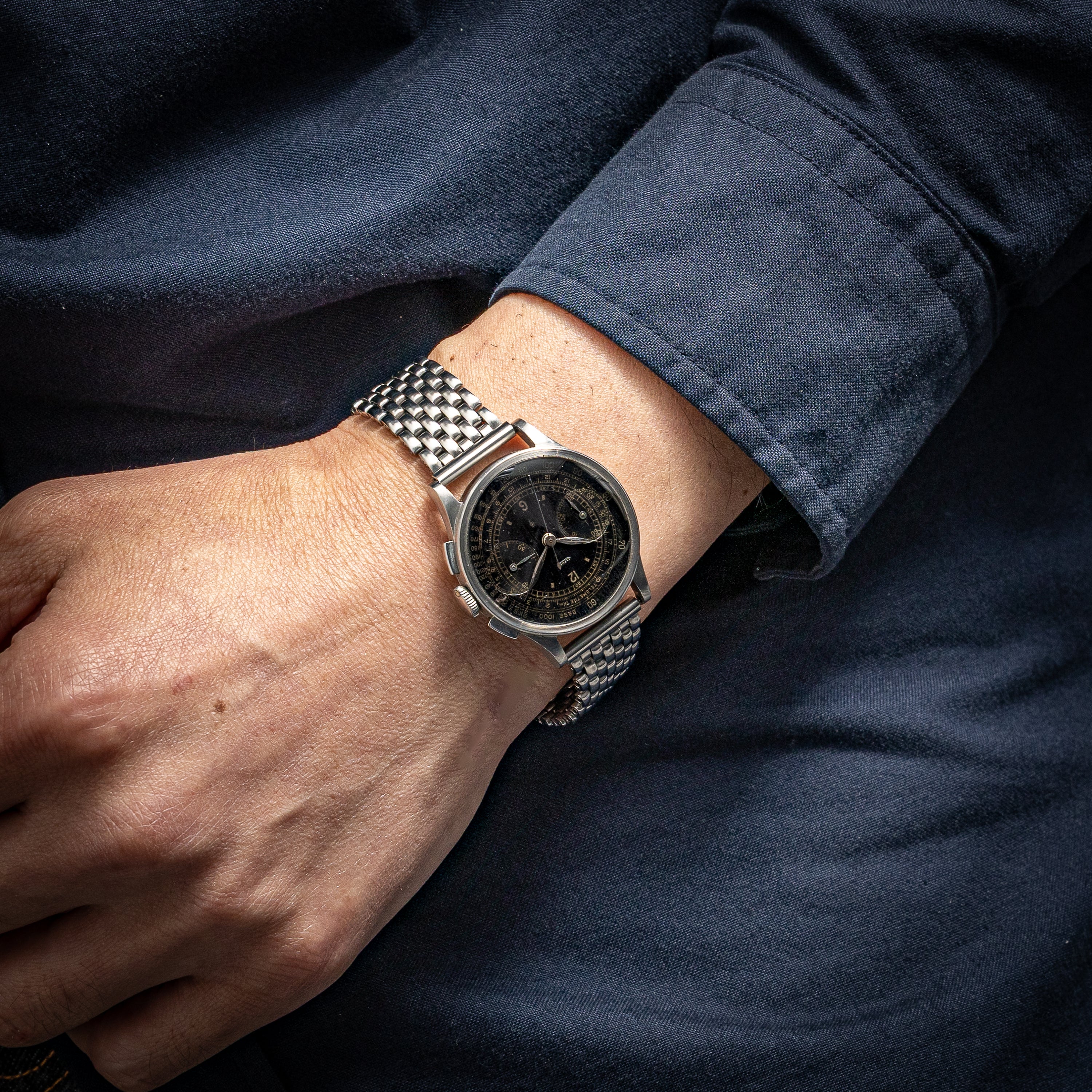 ジャガー カラトラバケース クロノグラフ 1940年代製 ユニバーサル Cal.285 手巻き オリジナルブラックダイヤル