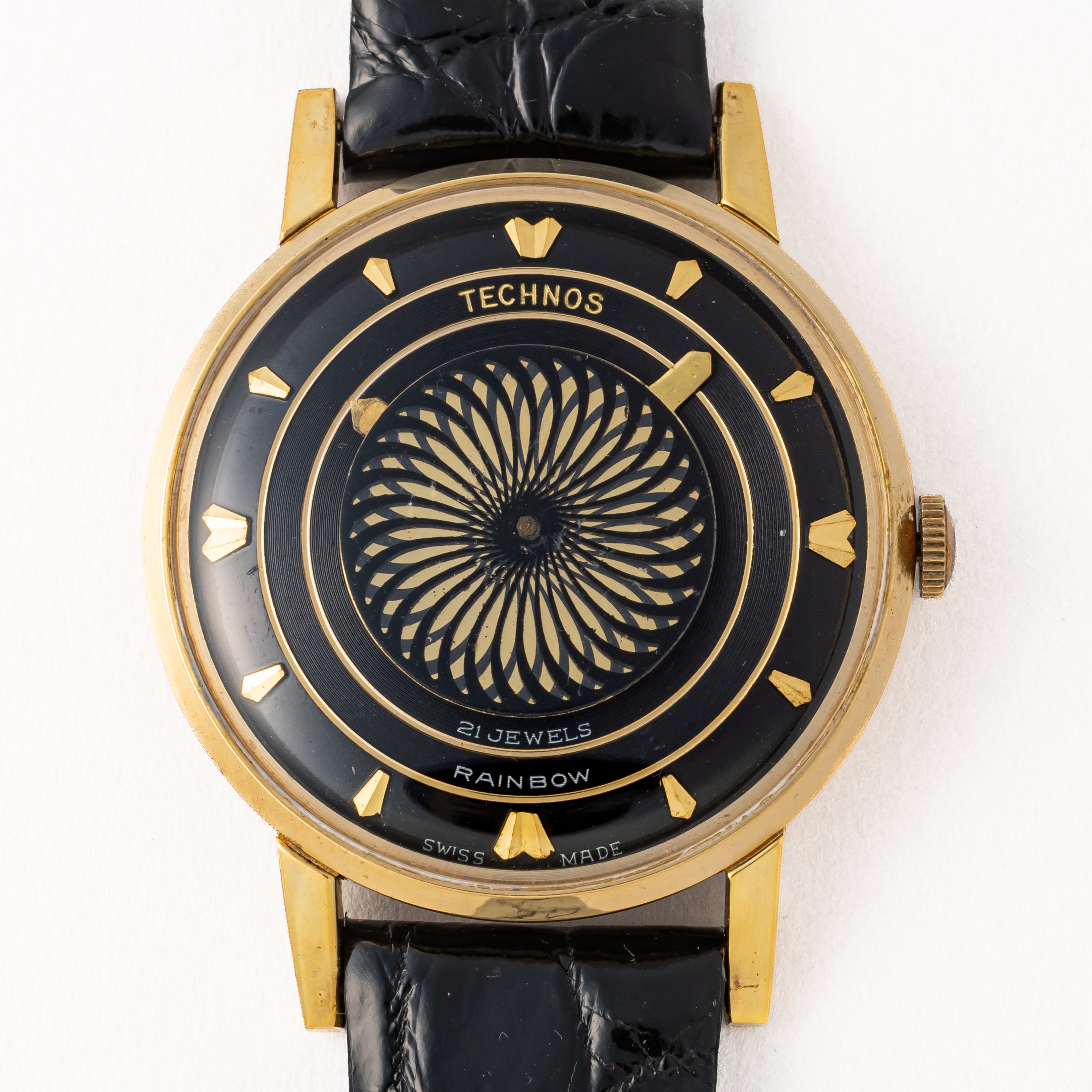 テクノス レインボー 万華鏡ダイヤル 金張りケース 1960年代製 手巻き