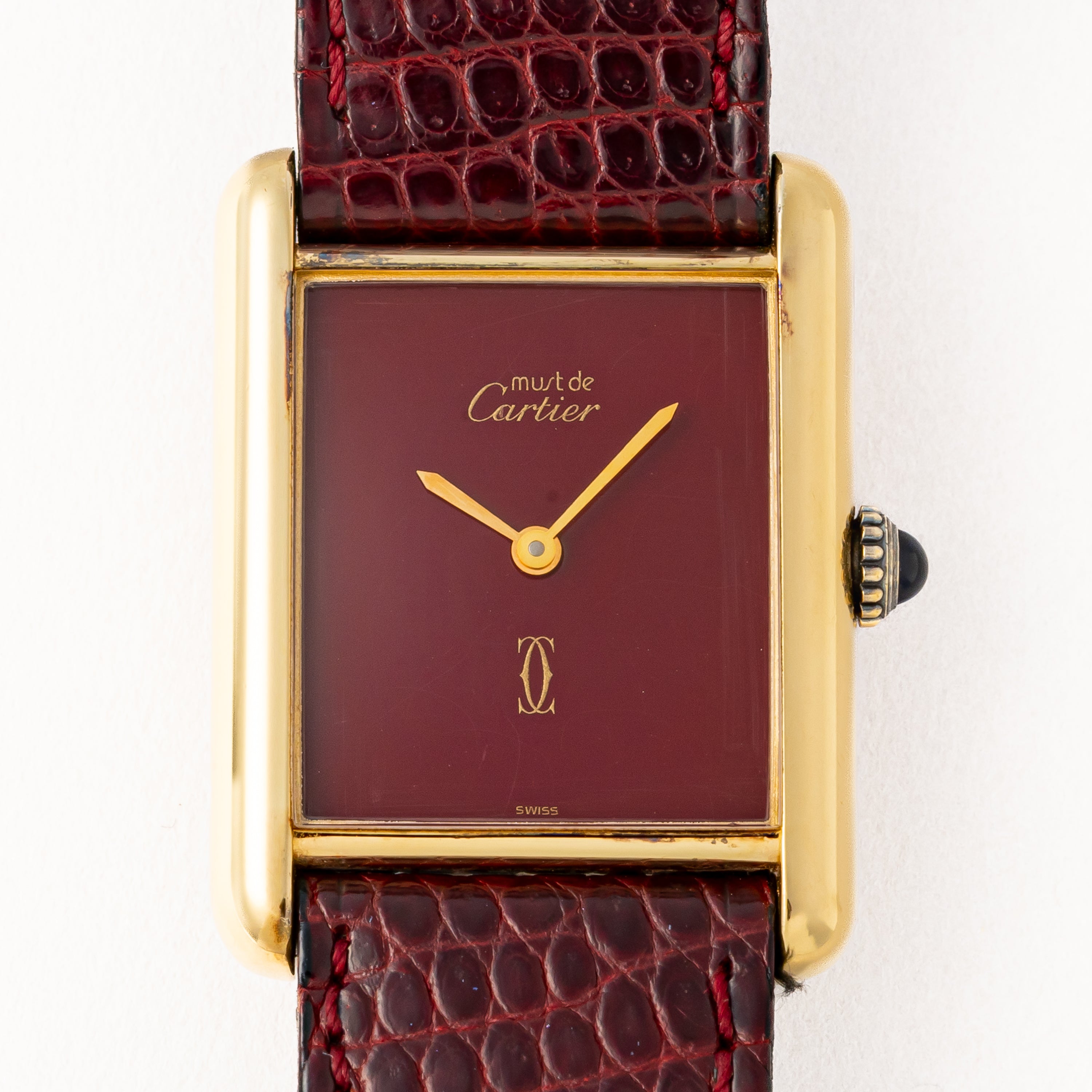 カルティエ マストタンク 1983年保証書 LMサイズ 手巻き ボルドーダイヤル 箱、ギャラ、純正尾錠付き