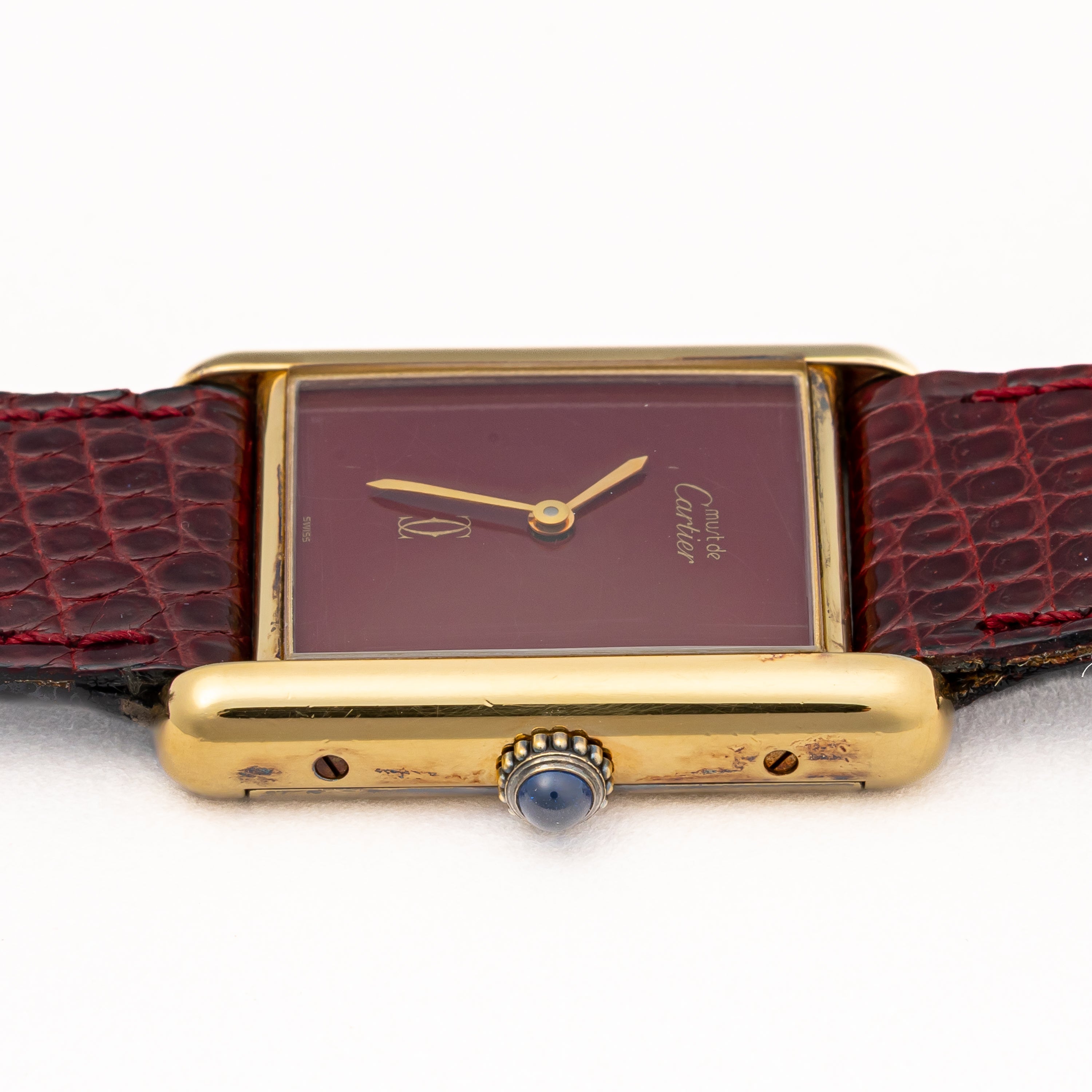 カルティエ マストタンク 1983年保証書 LMサイズ 手巻き ボルドーダイヤル 箱、ギャラ、純正尾錠付き