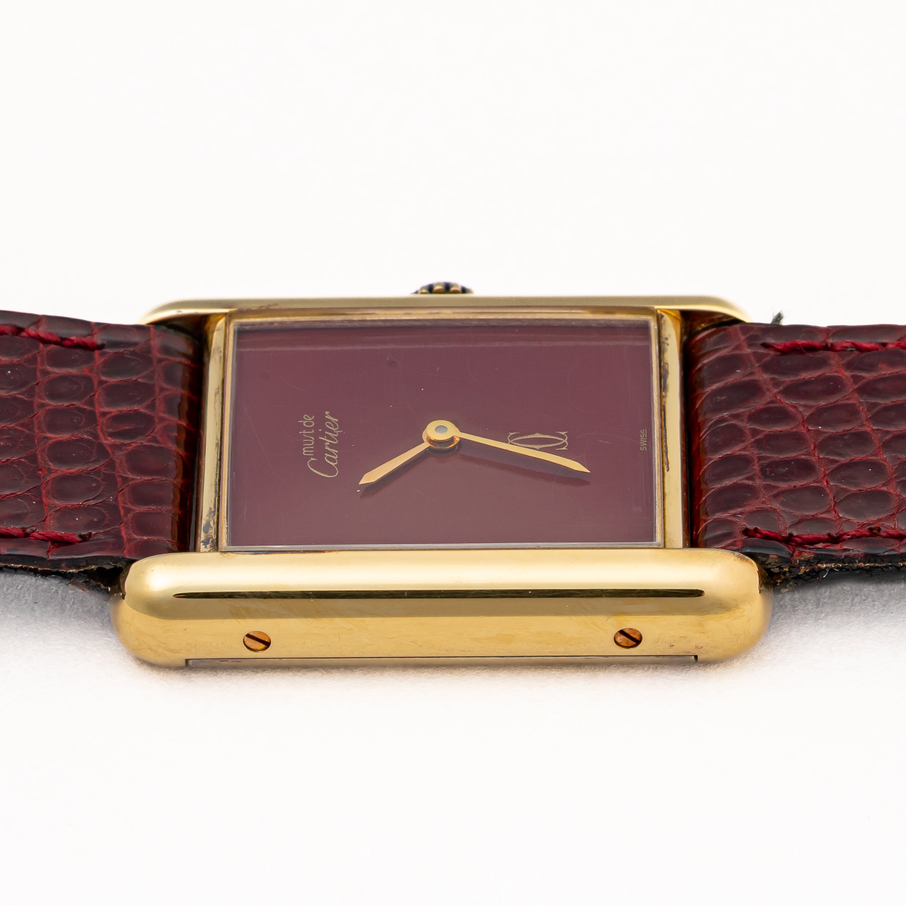 カルティエ マストタンク 1983年保証書 LMサイズ 手巻き ボルドーダイヤル 箱、ギャラ、純正尾錠付き