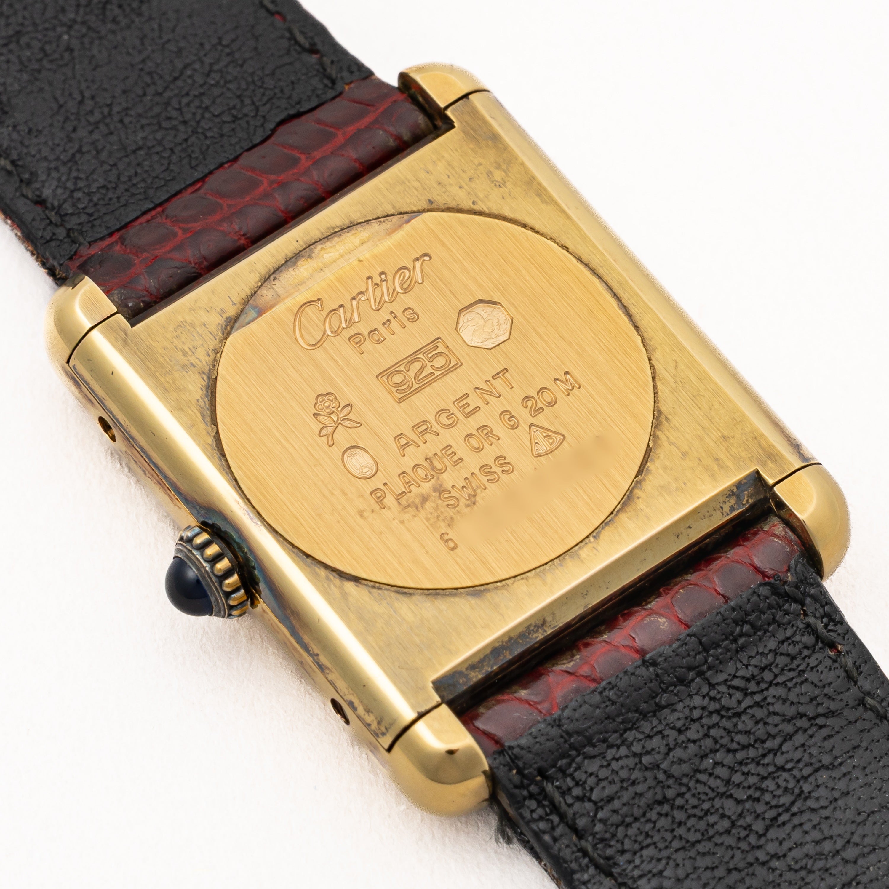 カルティエ マストタンク 1983年保証書 LMサイズ 手巻き ボルドーダイヤル 箱、ギャラ、純正尾錠付き