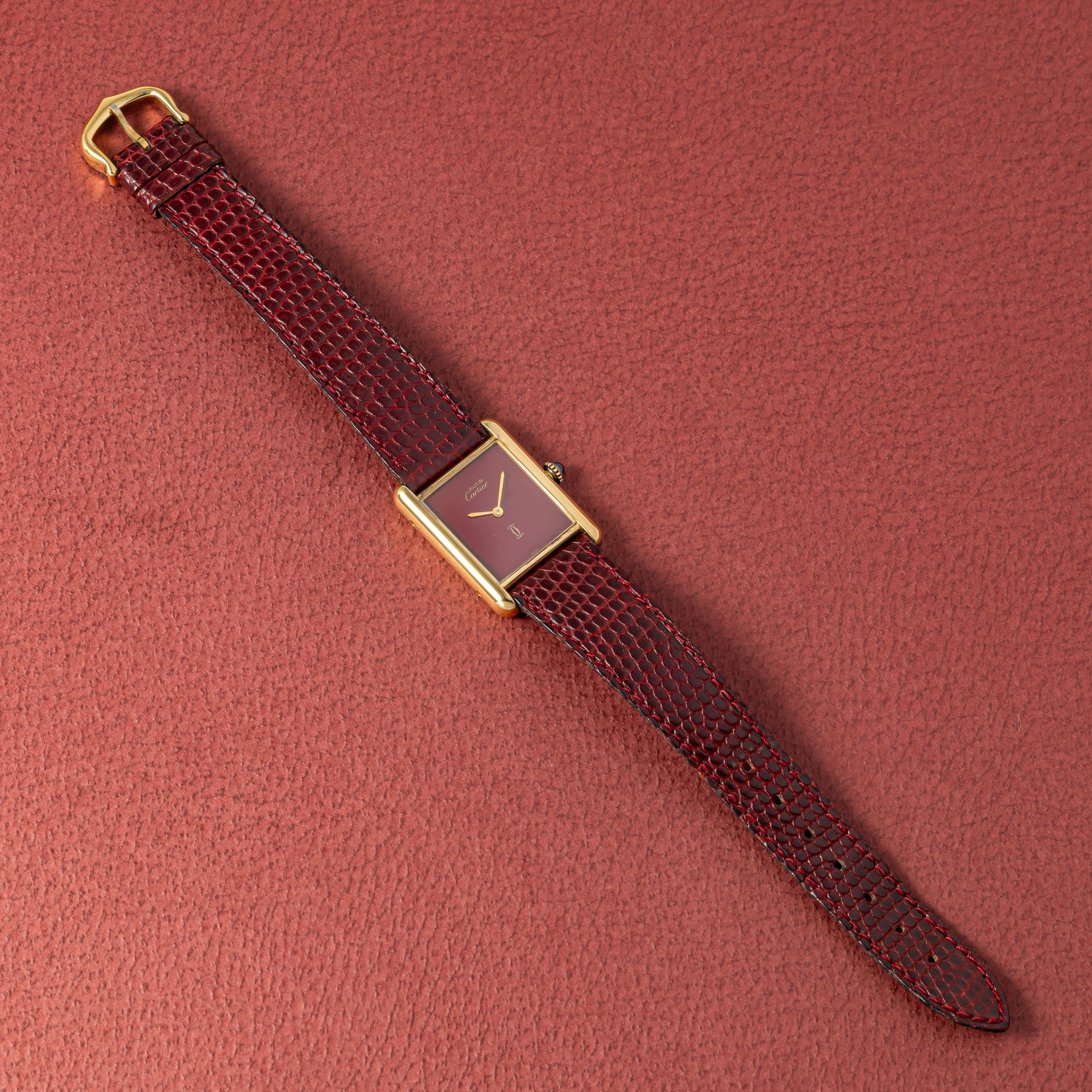 カルティエ マストタンク 1983年保証書 LMサイズ 手巻き ボルドーダイヤル 箱、ギャラ、純正尾錠付き