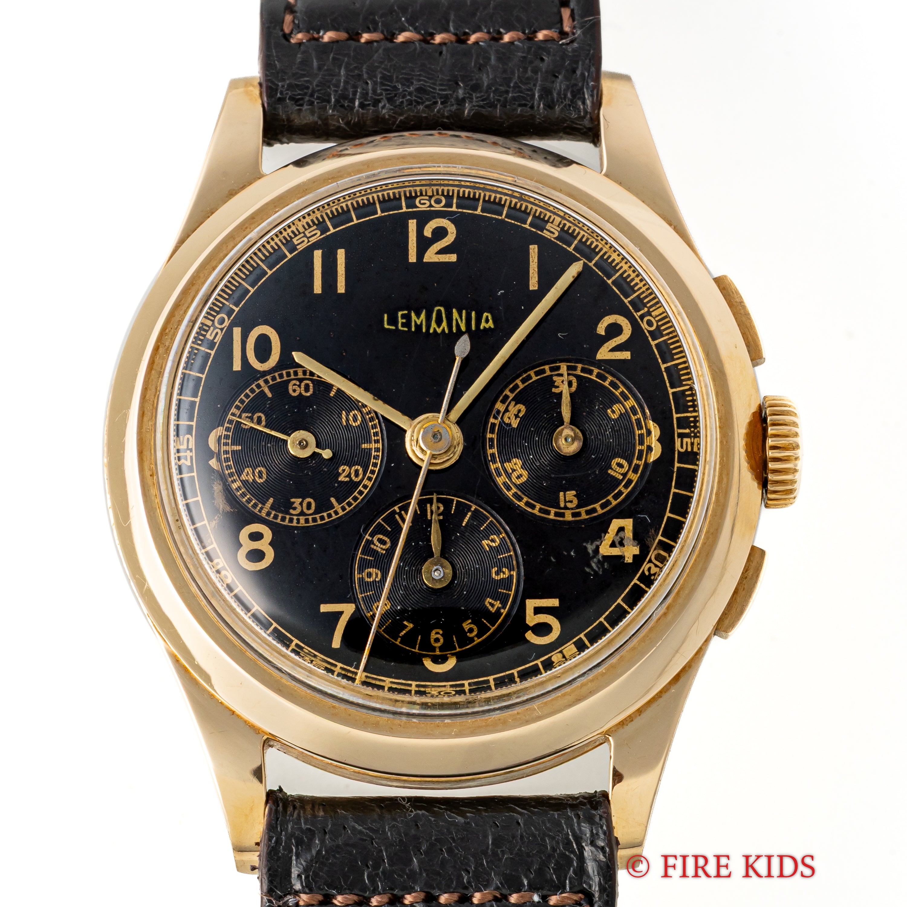 レマニア 18金無垢3レジスタークロノグラフ 1940年代製 Cal.27CHRO C12 ブラックミラーダイヤル